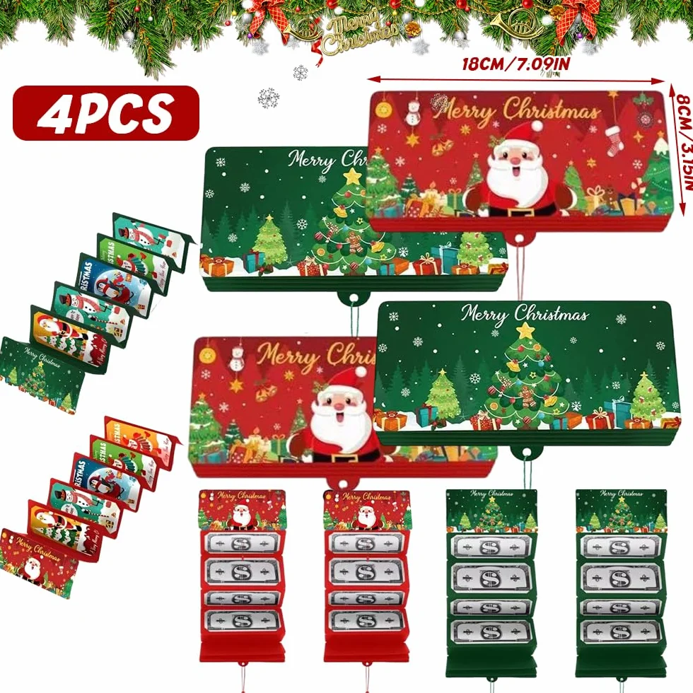 4PCS Soporte para Dinero o Tarjetas de Regalo de Navidad con 10 Ranuras, Porta Dinero de Navidad, Sobre de Birthday Card Sorpresa, Regalos Sorpresa para Adolescentes, Niñas, Niños, Mujeres