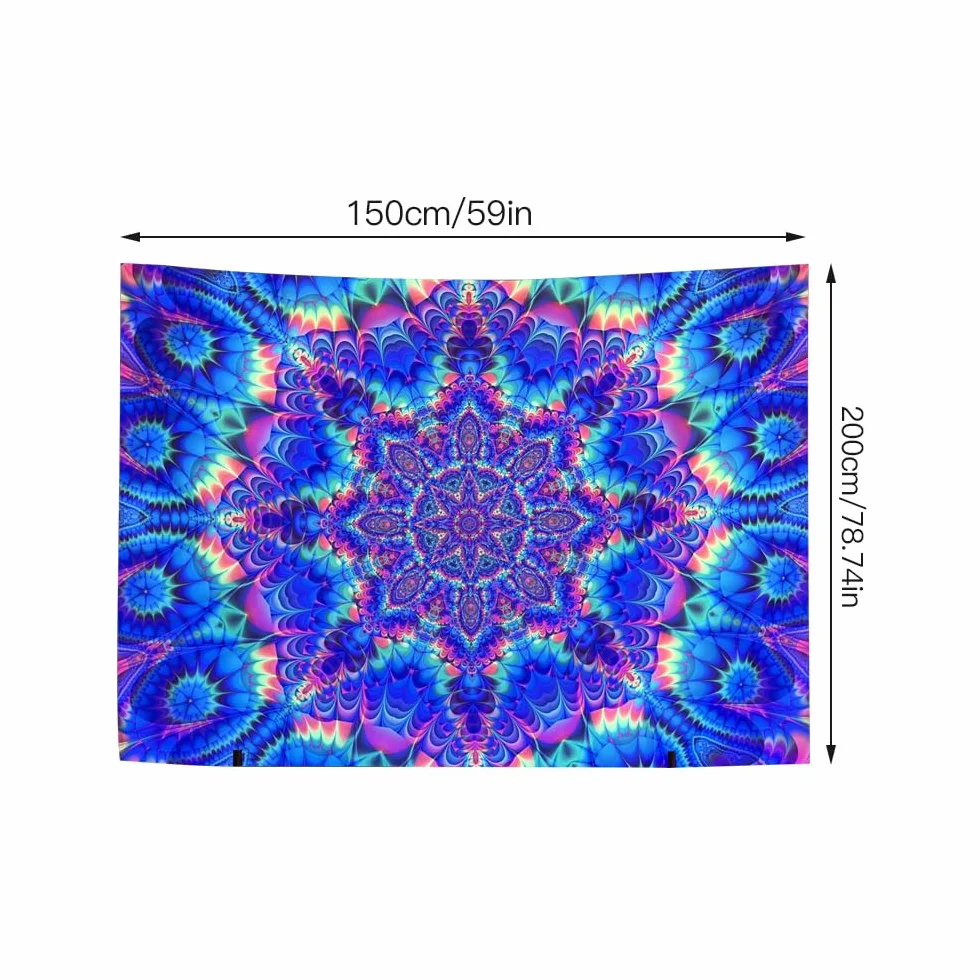 Tapiz de Pared Fluorescencia UV Mandala Indio Hippie 150x200 cm