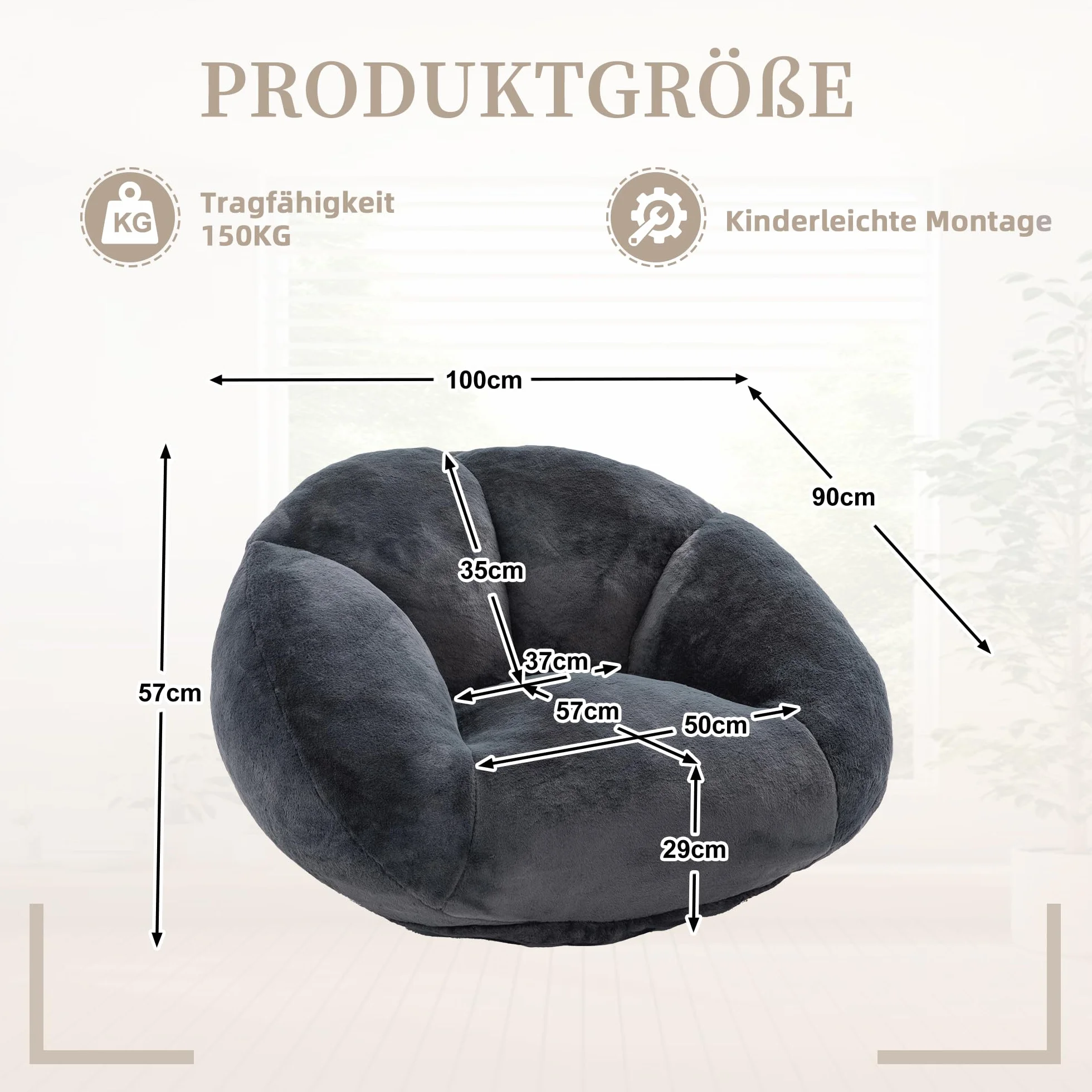SACOOL Puf de felpa suave Sofá Puf antideslizante Funda no extraíble No requiere montaje Perfecto para la sala de estar, el salón o el dormitorio