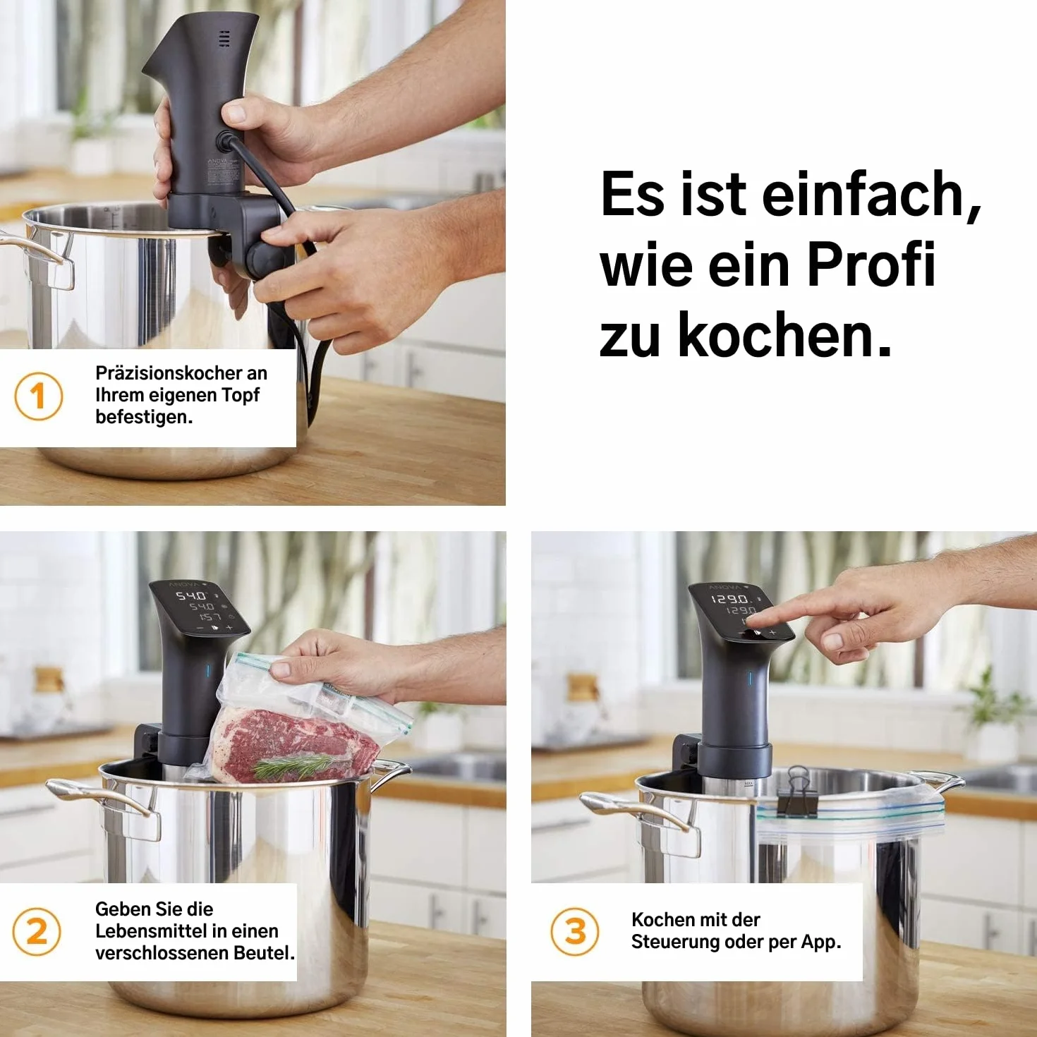 Anova Precision Cooker Pro, Cocedor Sous Vide, [AN600-EU00], WiFi, 100 Watt, enchufe tipo C incluido para uso en EU, Negro y Plata