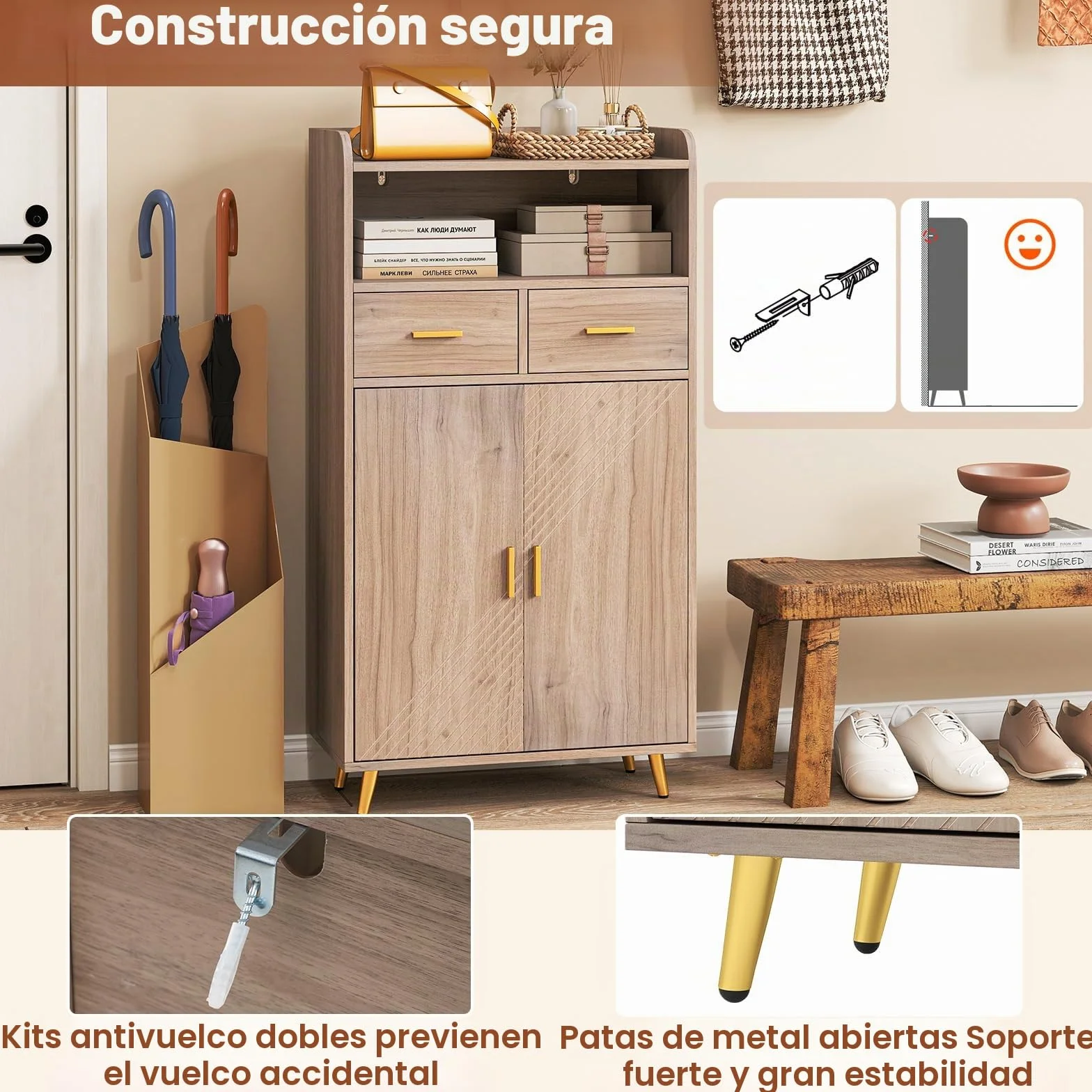 GIANTEX Aparador Buffet de Cocina con 2 Puertas, 2 Cajones y Estantes Abiertos, Armario Auxiliar con Kit Antivuelco, 60 x 30 x 113 cm, Mueble de Almacenamiento para Salón, Comedor, Entrada (Gris)