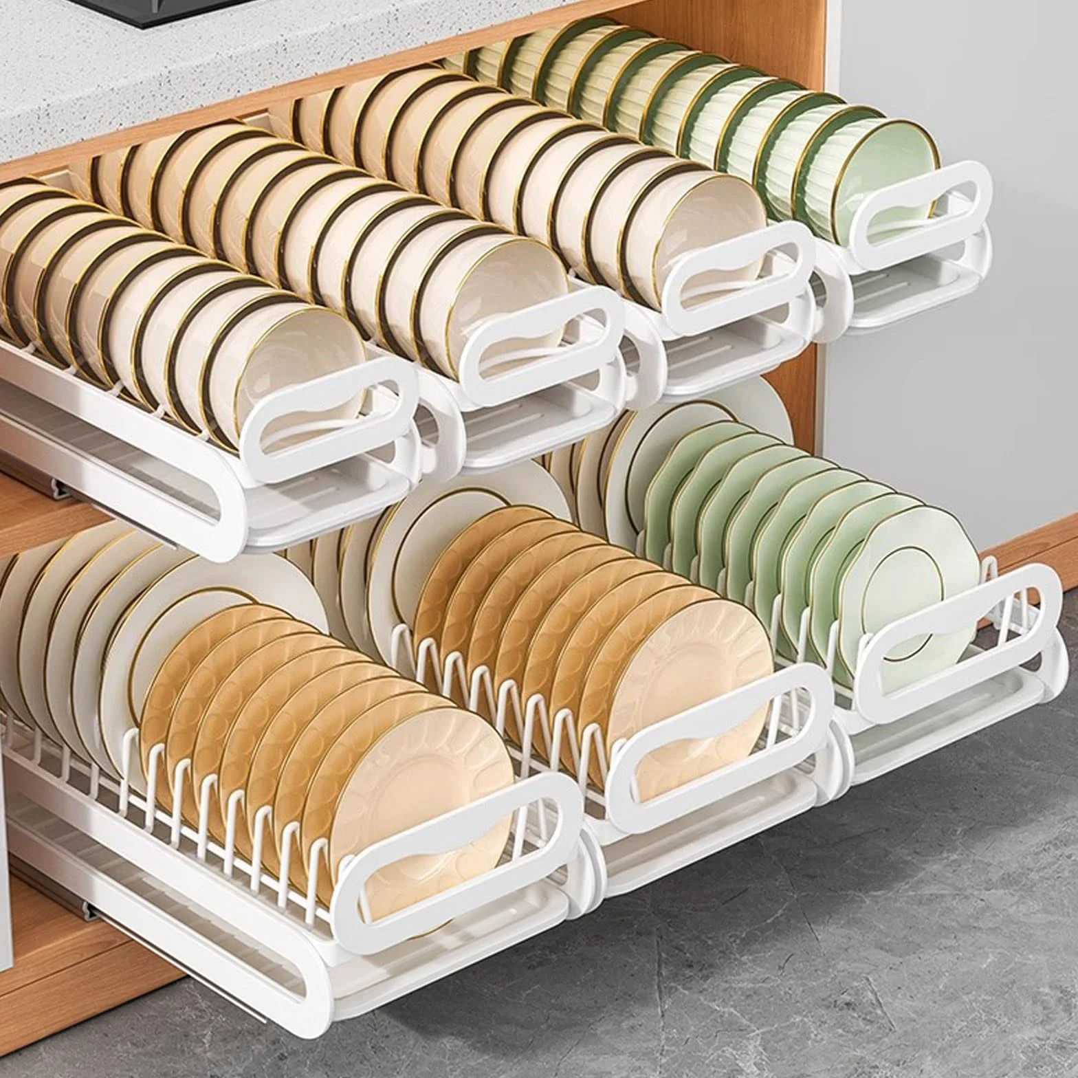 Escurridor de platos extraíble de acero inoxidable para armario de cocina, escurridor de platos deslizante debajo del fregadero, ahorra espacio para tazas y cuencos