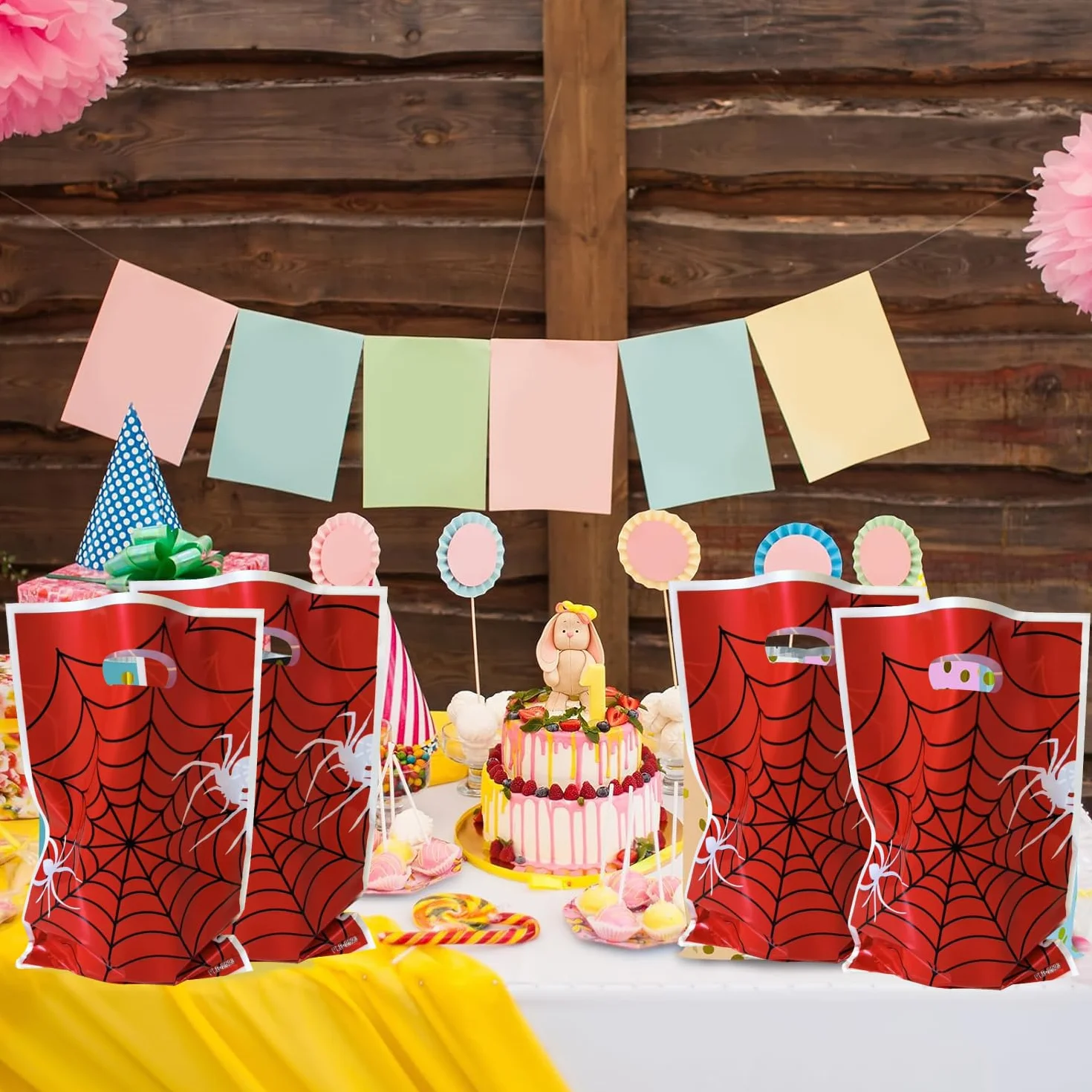 30 Piezas Bolsas de Regalo Cumpleaños, Red Spid Bolsas de Regalo para Fiestas or Plástico Bolsitas Caramelos de Niños para Regalos fiestas de cumpleaños, Navidad, Bolsas galletas