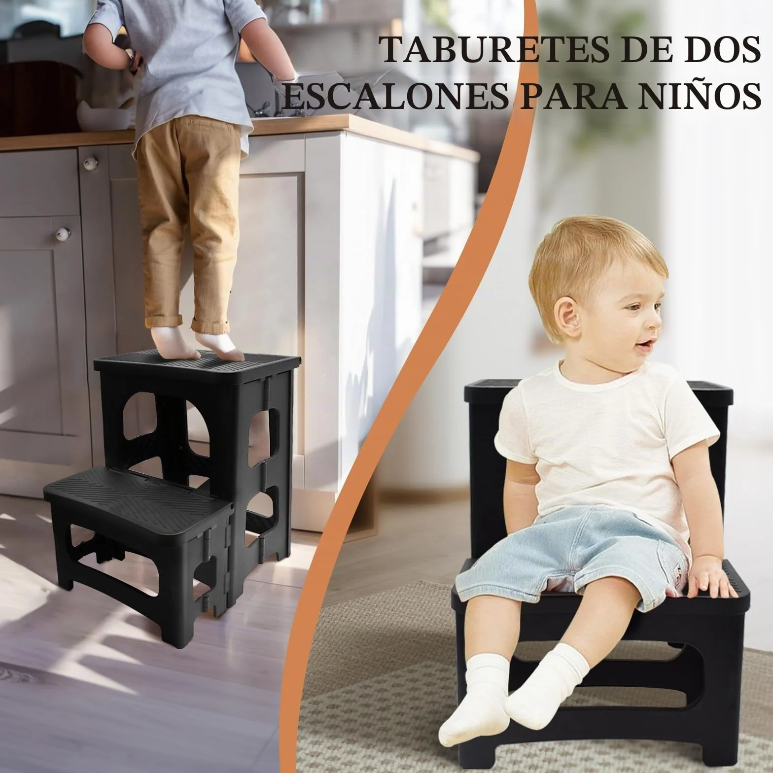 Taburete de 2 Escalones, Portátil Taburete Escalera Plegable con Pedales Antideslizantes Capacidad de Carga de 150 kg Escalera 2 Peldaños para Cocina, Hogar, Oficina, Exterior