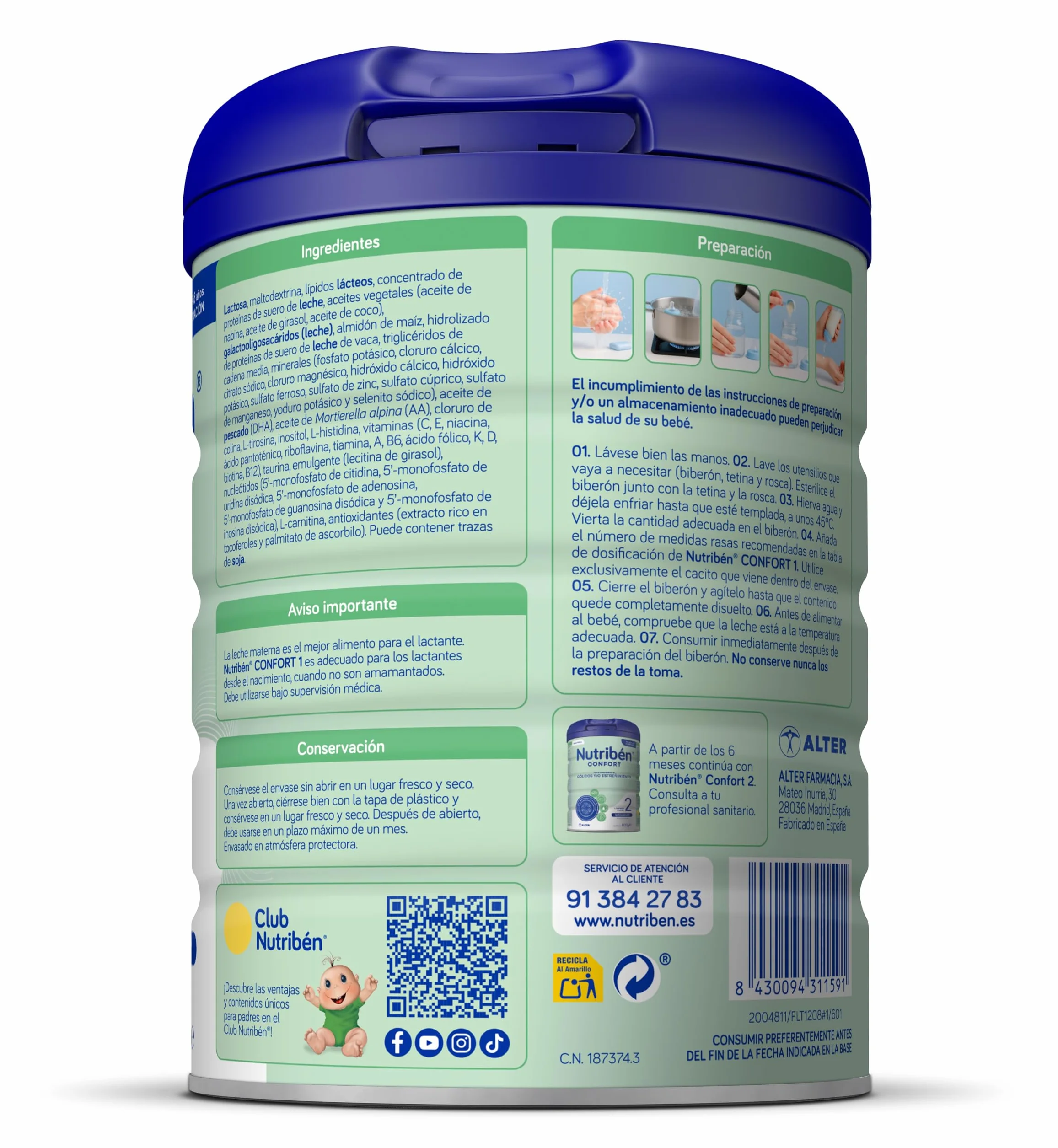 Nutribén Confort Leche en Polvo Bebé AntiCólicos AntiEstreñimiento 800g