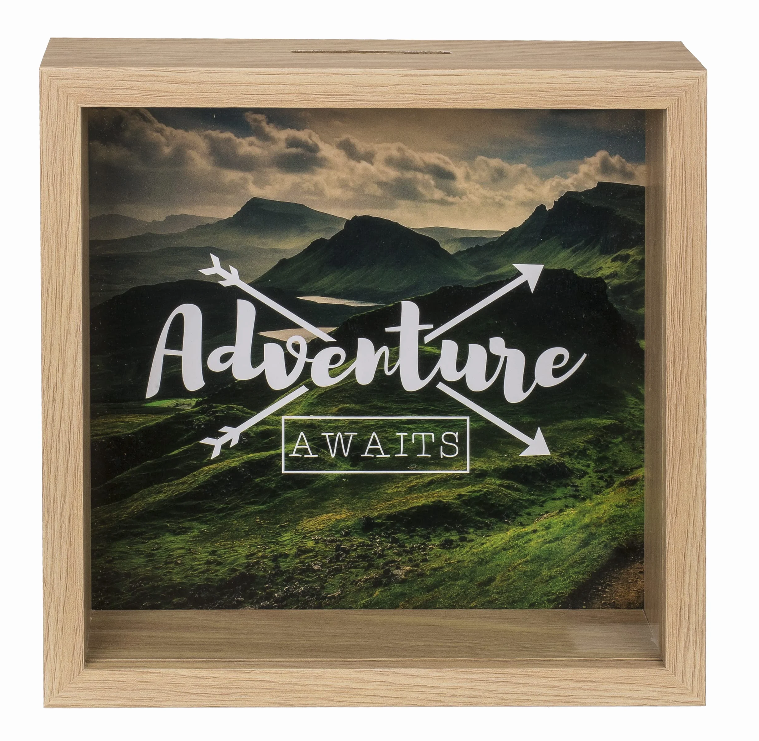 Hucha de Madera Adventure Awaits 20 x 20 cm Verde Marco
