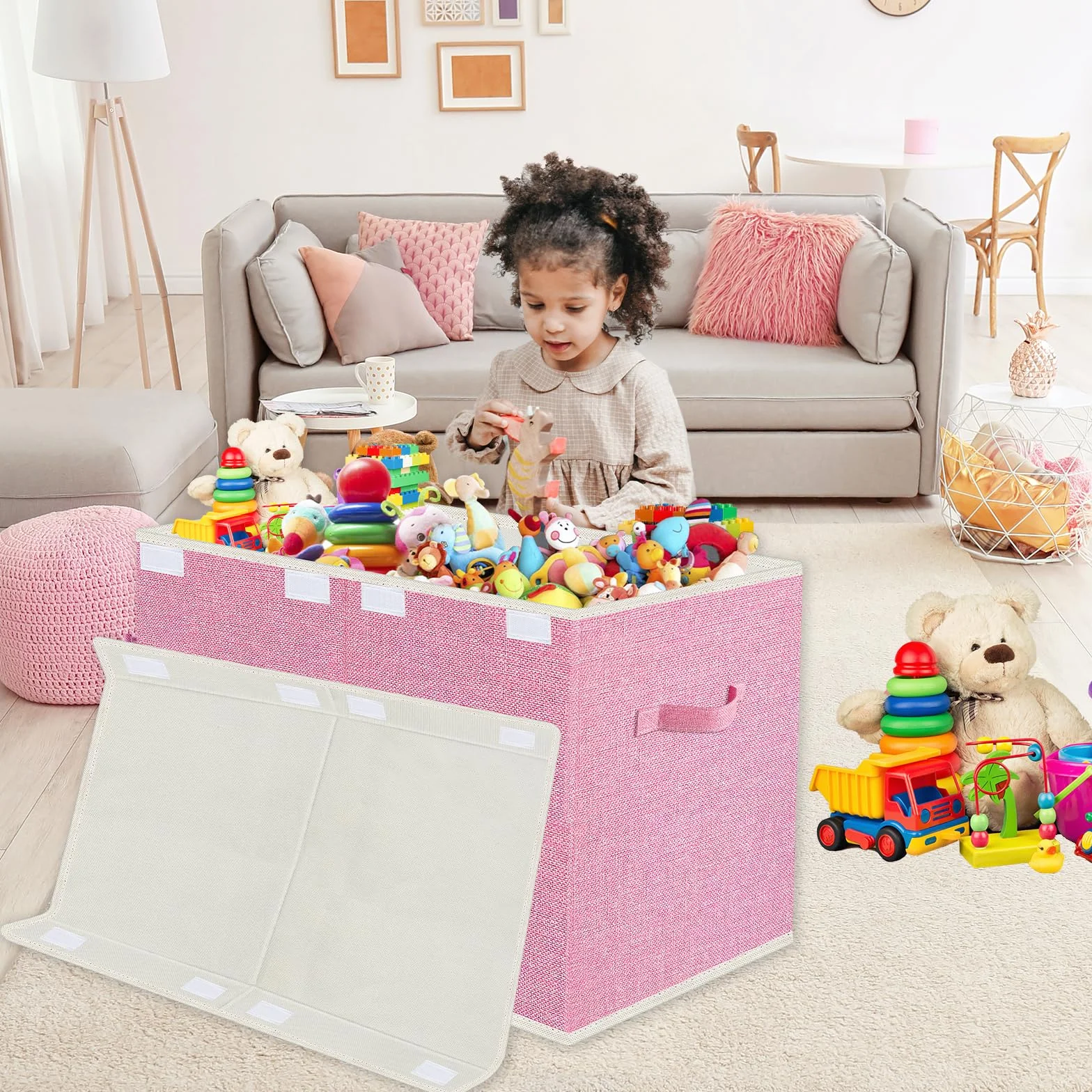 Caja de Almacenaje Juguetes 73L Plegable con Tapa y Asa Organizador Infantil Rosa