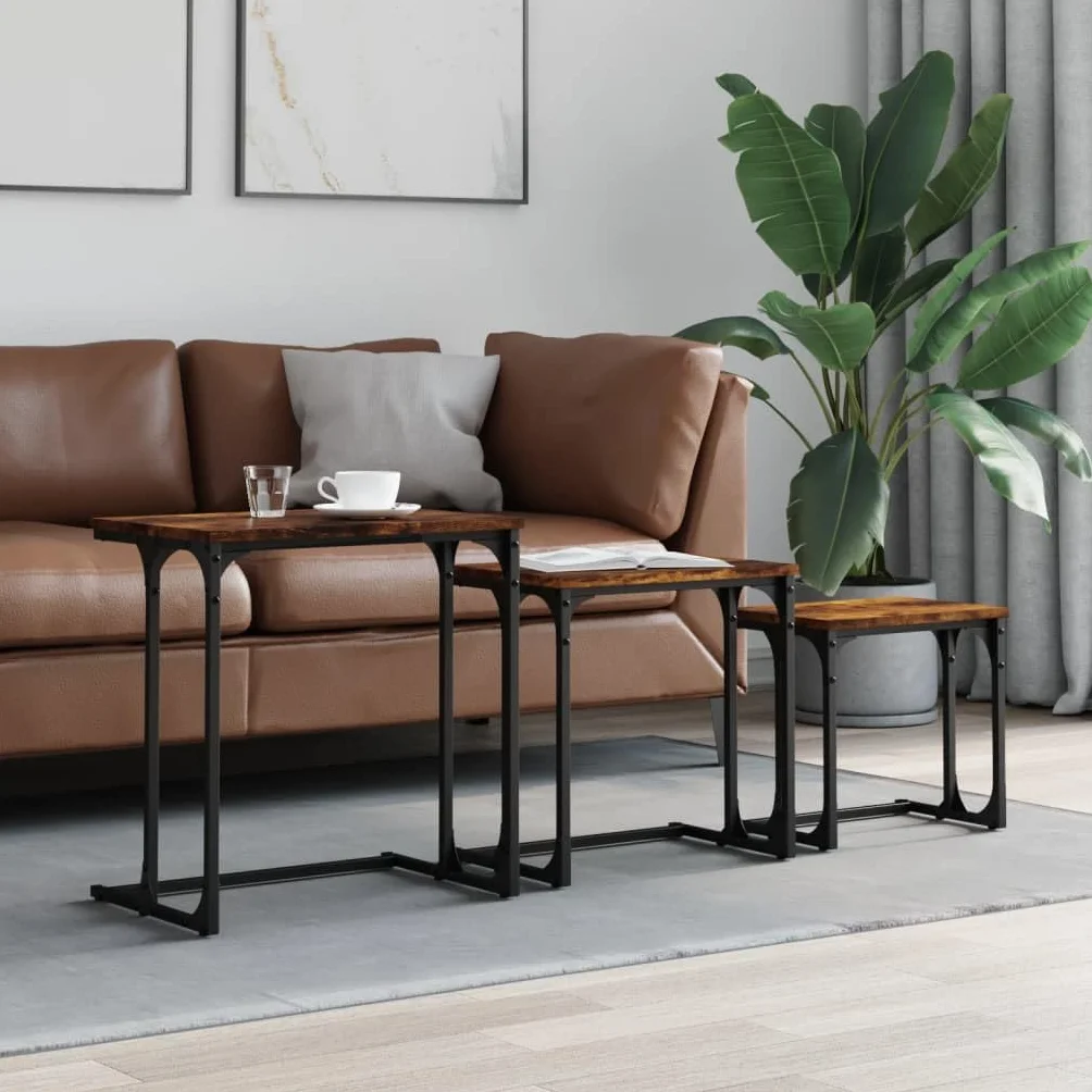 Juego de mesa de juego industrial de 3 piezas de madera con marco de metal para sala de estar, dormitorio y oficina, ahorra espacio y es duradero