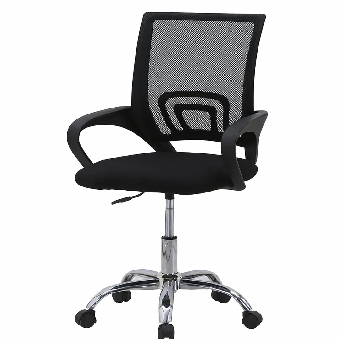 Acomoda Textil Silla de Oficina Ergonómica Respaldo Malla Asiento Tapizado Altura Regulable Base Ruedas 81-90x52x59 cm Negro