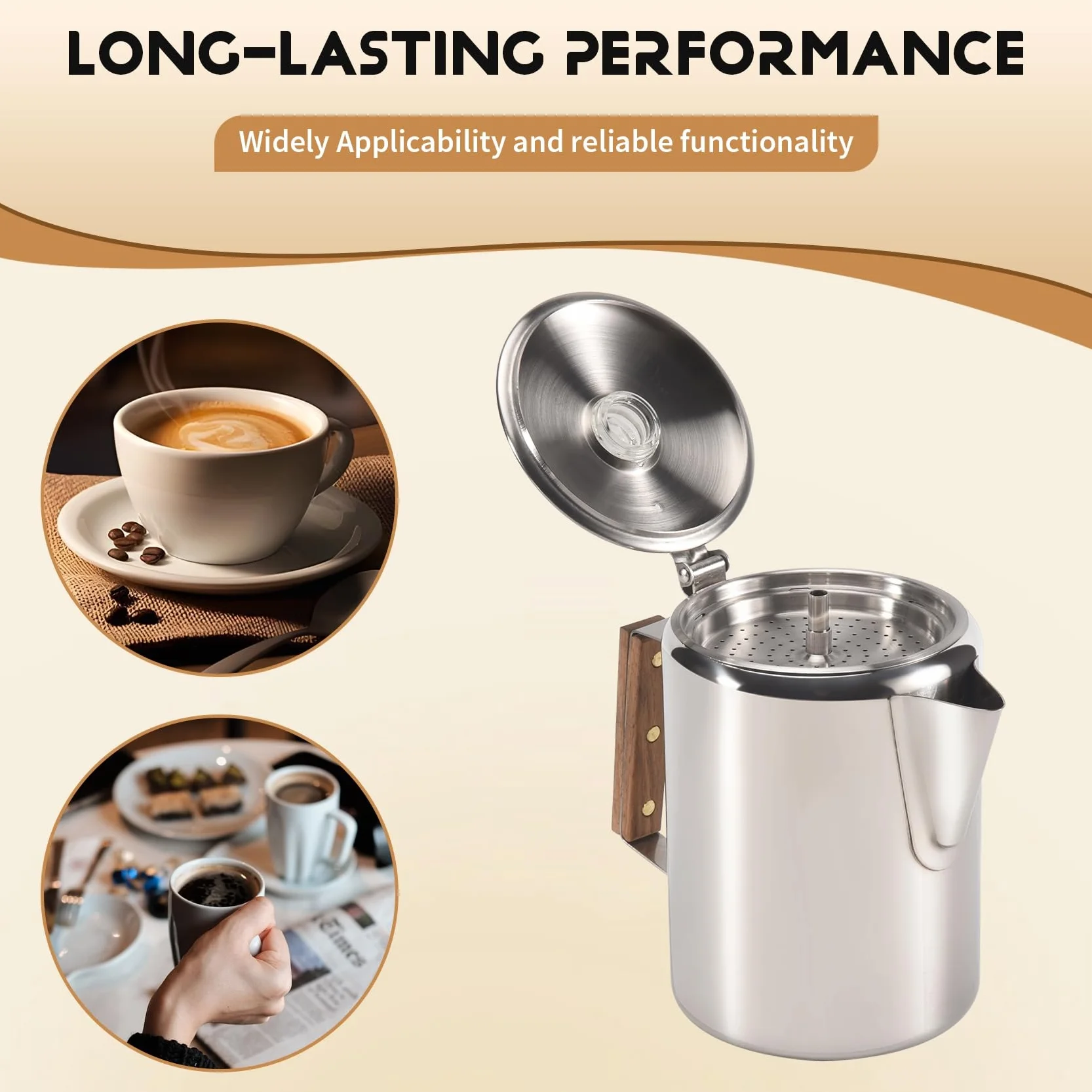 Cafetera de Acero Inoxidable 9 Tazas para Camping y Hogar