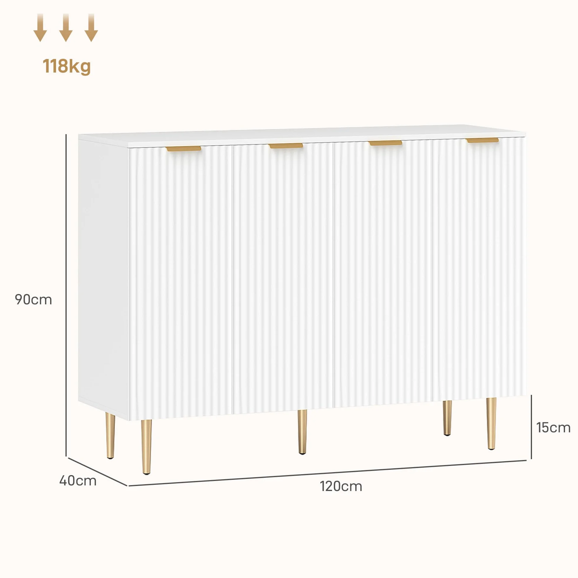 HOMCOM Aparador Salón Mueble de almacenamiento Armario de cocina con armarios de 2 puertas y estante ajustable, estilo moderno, aparador, comedor y sala de estar, 120 x 40 x 90 cm, color blanco