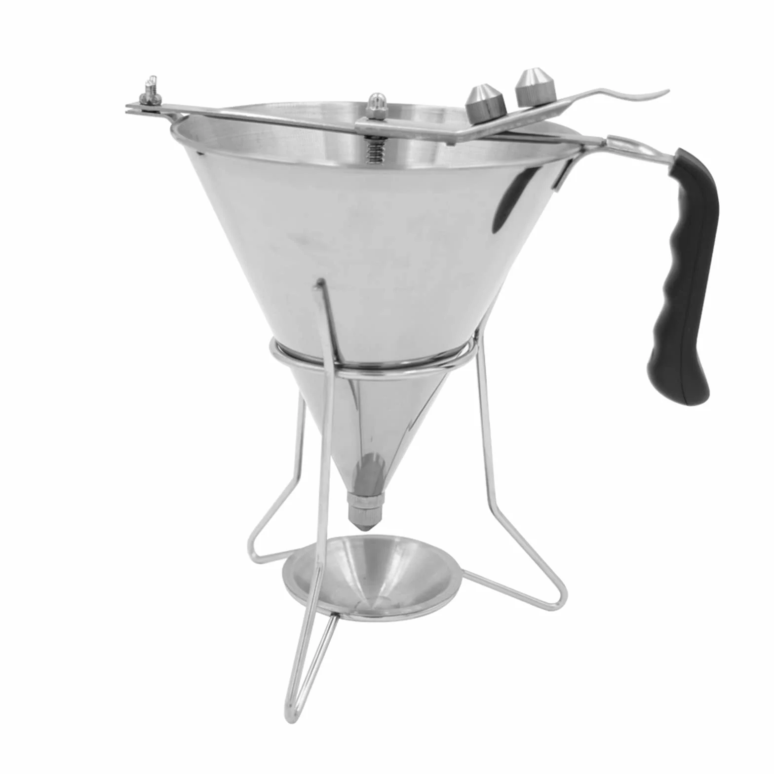 Embudo para hornear porción de masa 304 de acero inoxidable embudo de pistón para fondant, tortitas, dispensador de masa, embudo con estante y 3 boquillas de 4/5/6 mm de diámetro, herramientas de