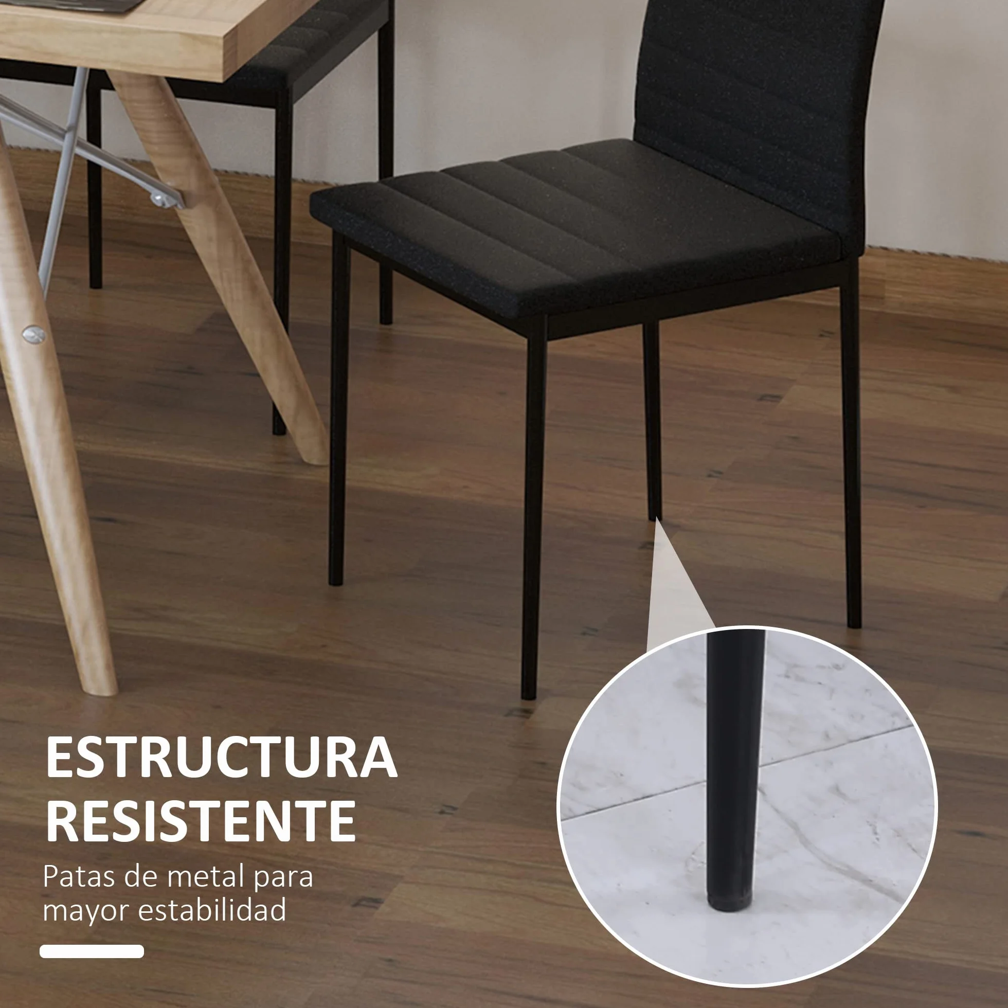 HOMCOM Pack de 4 Sillas de Comedor Modernas, Sillas de Cocina Tapizadas en Lino Sintético con Respaldo Alto y Patas de Metal, para Salón, Negro