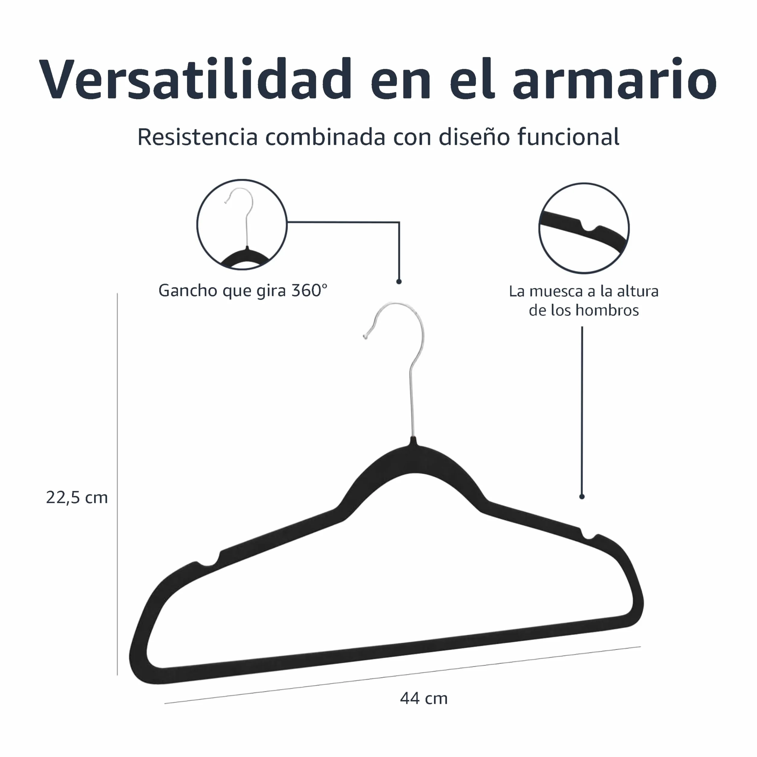 Amazon Basics Perchas de terciopelo para trajes Paquete de 50 Negro