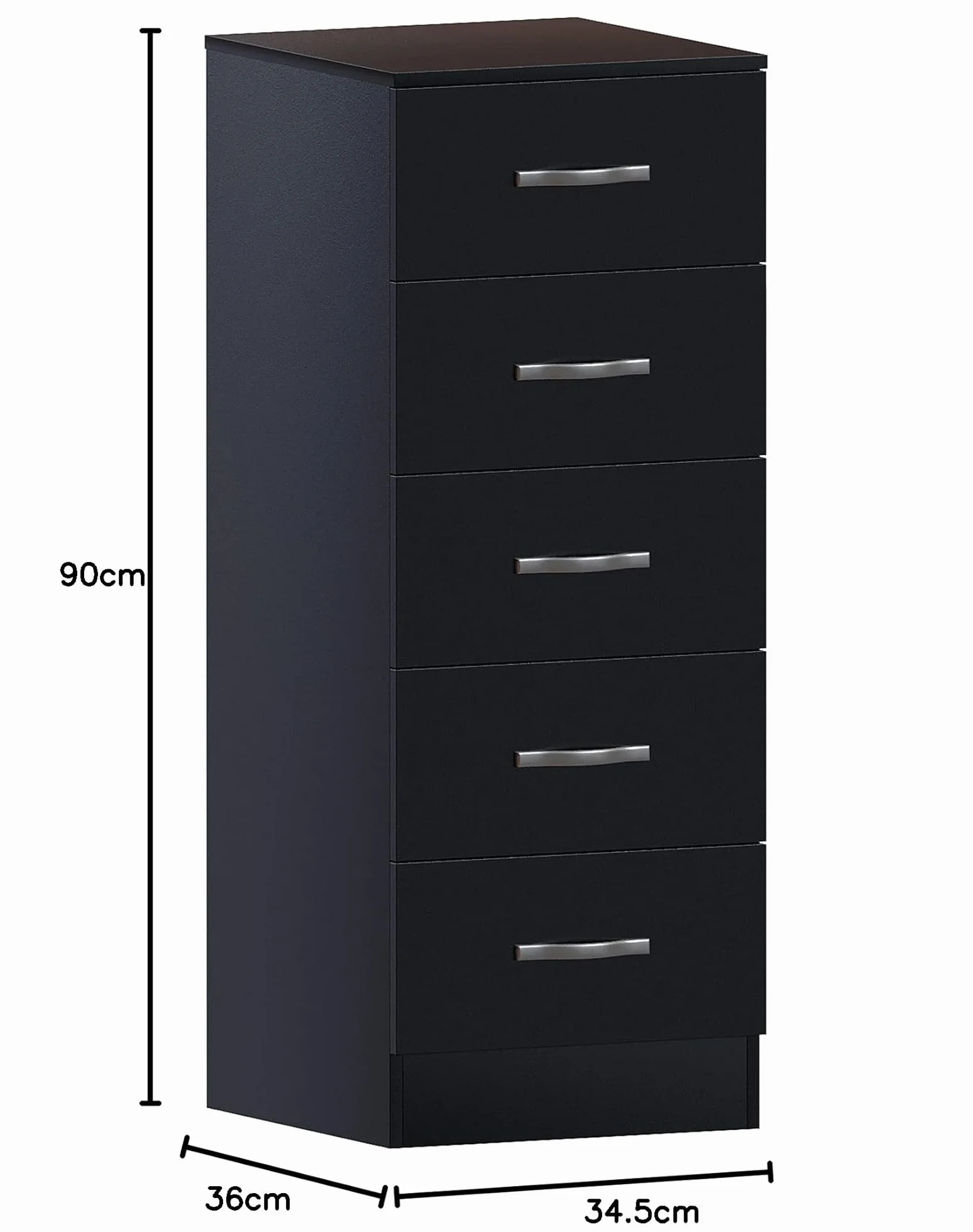 Vida Designs Pecho Cómoda Estrecha, Madera de ingeniería, Black, 36D x 34.5W x 90H centimetres