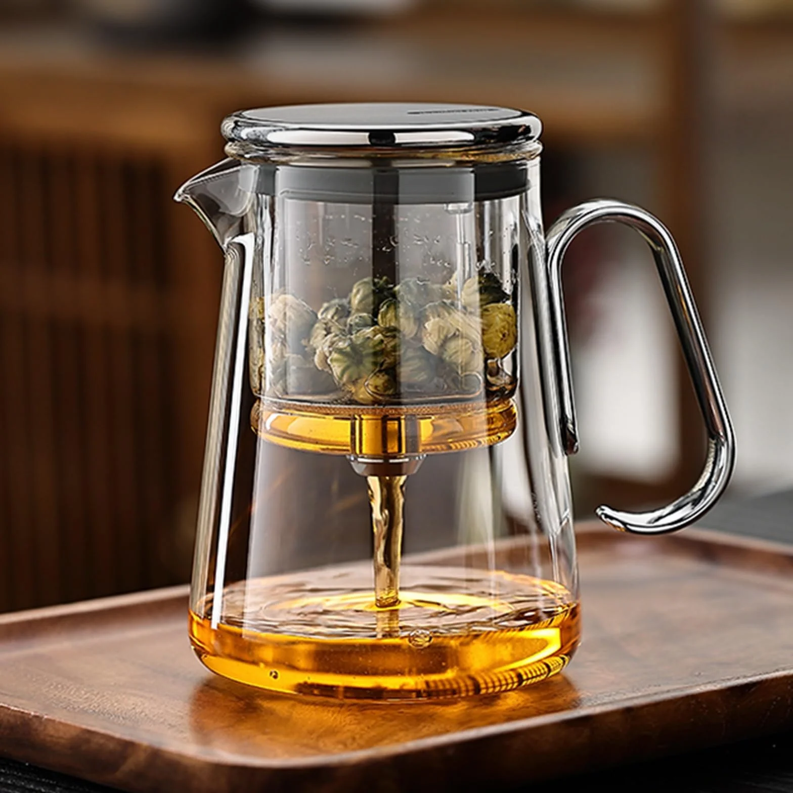 Tetera de cristal con infusor – Tetera transparente de 700 ml para té suelto y bebidas calientes/frías, diseño de separación de agua, infusor de vidrio extraíble