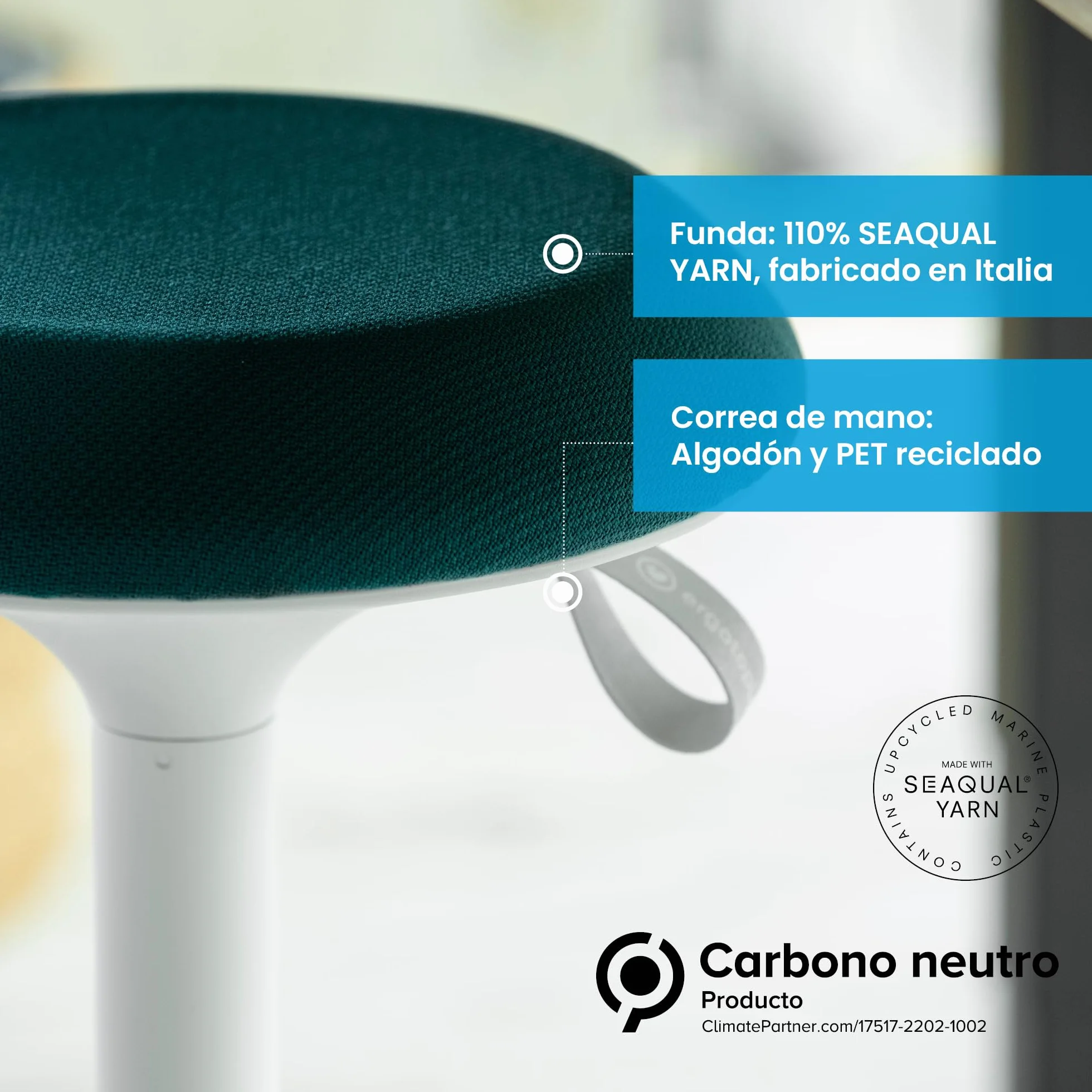 Ergotopia Dykó Taburete ergonómico oficina efecto oscilante altura asiento regulable 56-83 cm giratorio 360° soporte dinámico