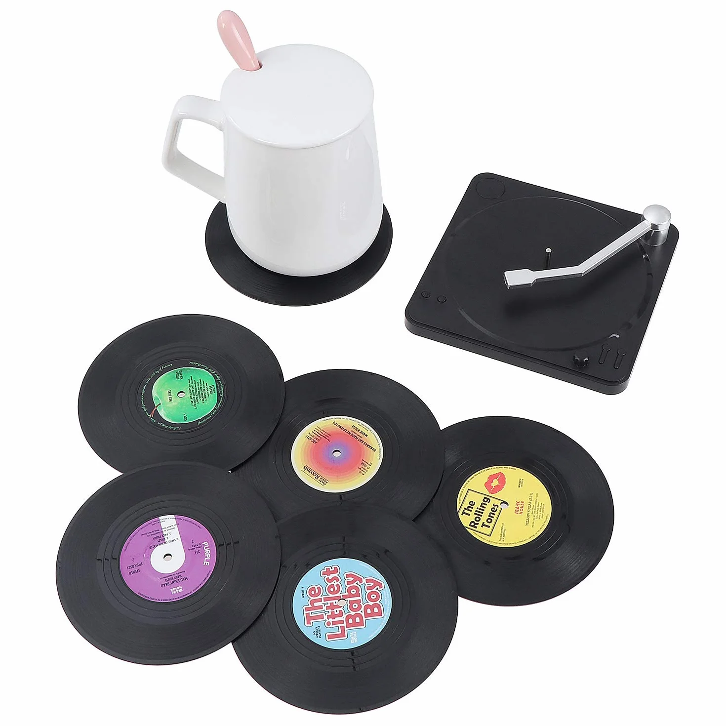 Coolty 6 Piezas Posavasos de Vinilo Retro Antideslizante Aislante Redonda