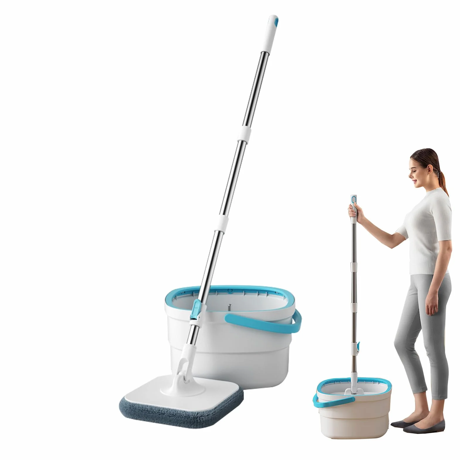 Juego De Fregona Y Cubo Utensilios De Limpieza del Hogar para Suelos | Juego De Fregona Y Cubo Para Limpieza De Suelos Para Dormitorio, Comedor, Cocina, Baño, Estudio Y Para Suelos De Madera Dura