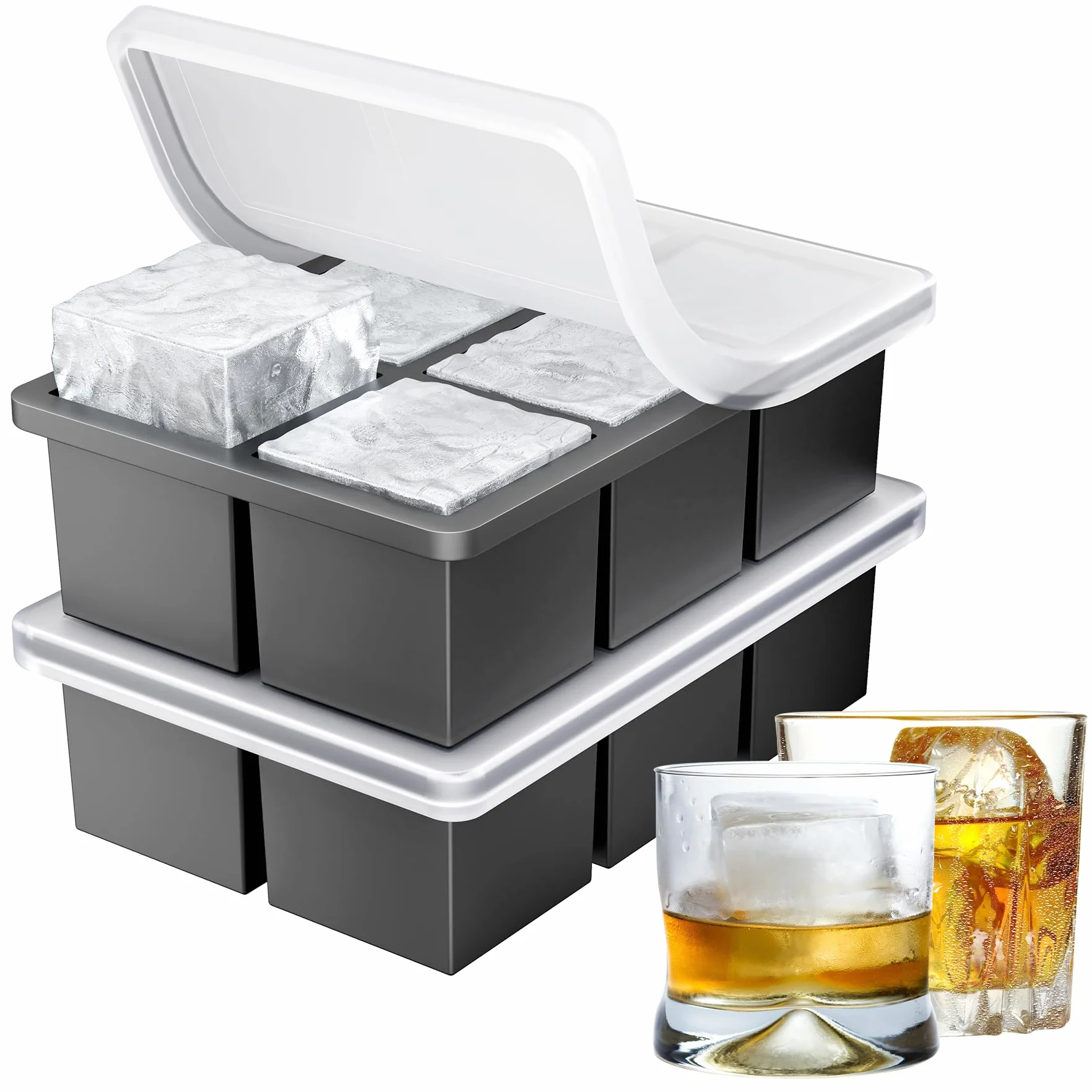 Ankway Cubiteras para Hielo Grande, 2 Confecciones Silicona con Tapa, BPA, Calidad Alimentaria, para Whisky y Cócteles