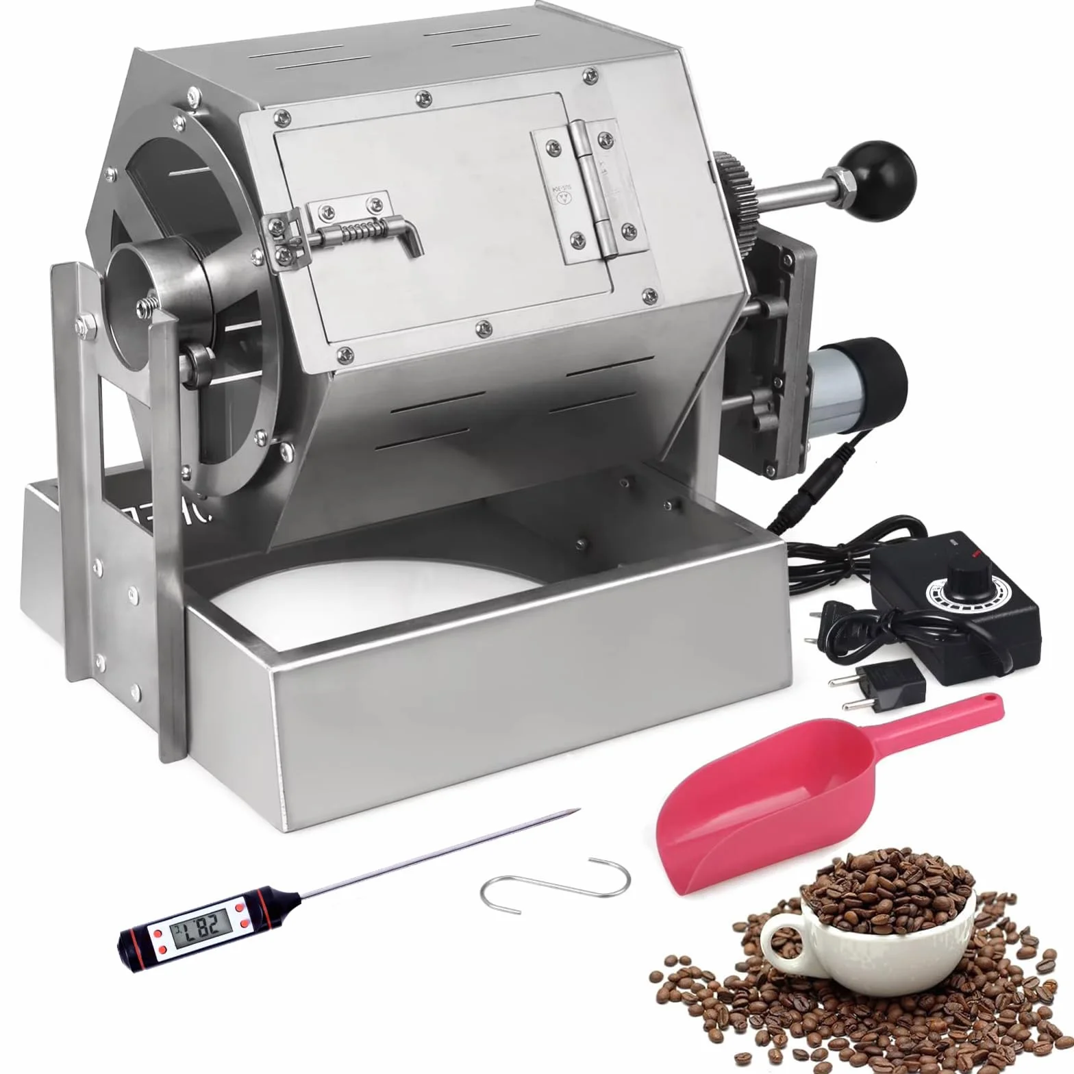 Tostador Eléctrico de Granos de Café 800 G con Termómetro, Acero Inoxidable