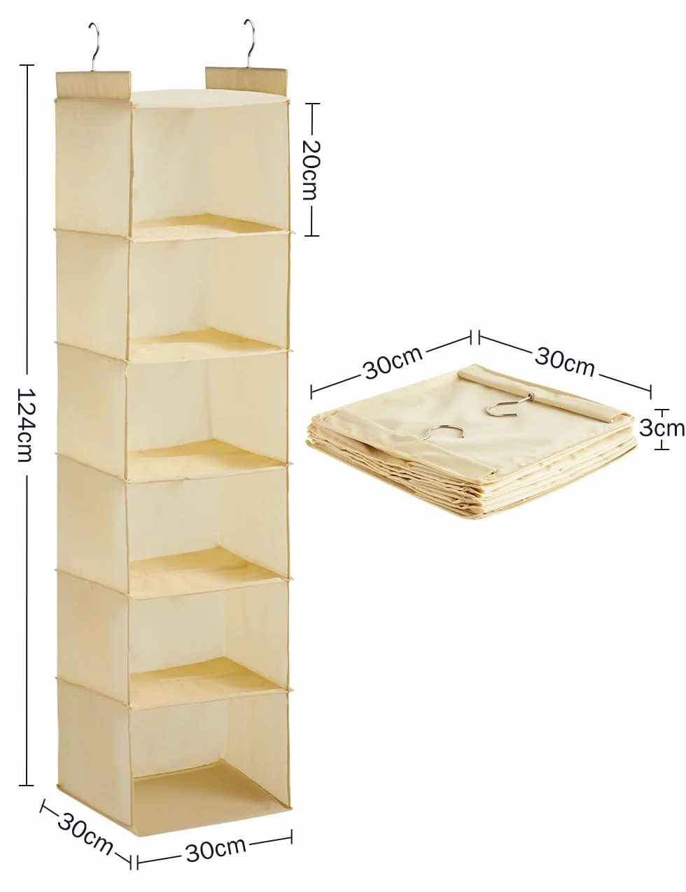 YOUDENOVA Oxford Organizador colgante 6 estantes ganchos metal duraderos armario bambú plegable beige