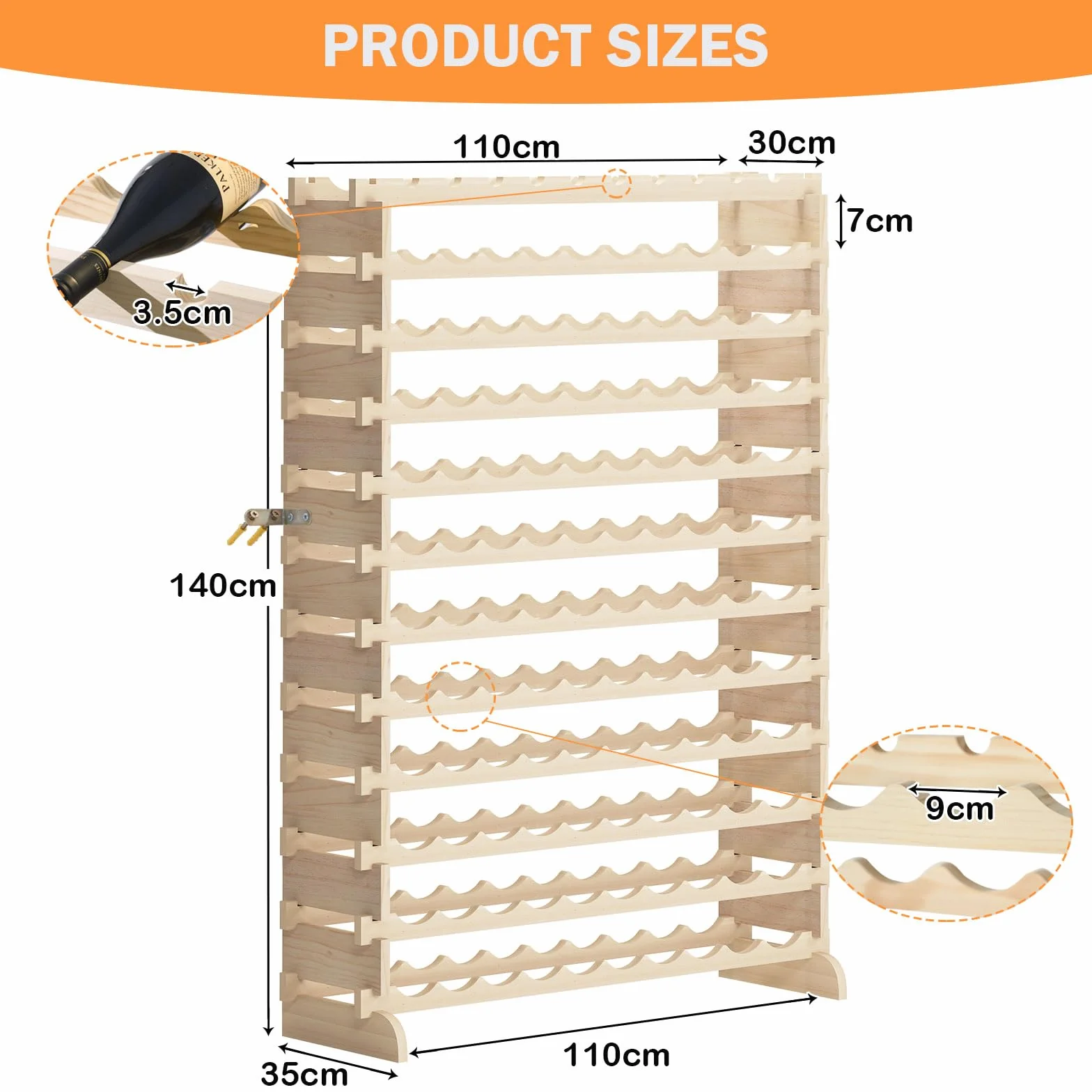 sogesfurniture Botellero de Madera para 120 Botellas de Vino con 12 Niveles, Soporte para Botellero Estante de Vino para Estantería de Presentación de Cocina y Barra