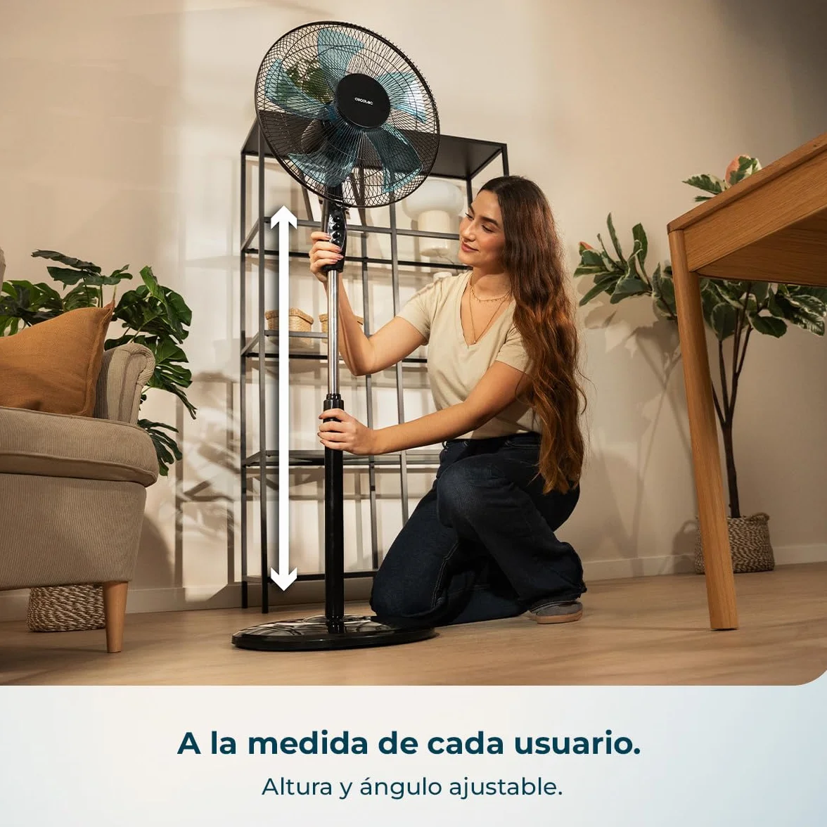 Cecotec Ventilador de Pie EnergySilence 515 WindLite Pro Black. 56W, Diámetro 16” (40cm), 3 Velocidades, Oscilación Automática, Altura Ajustable, 5 Aspas y Máxima Seguridad, Negro