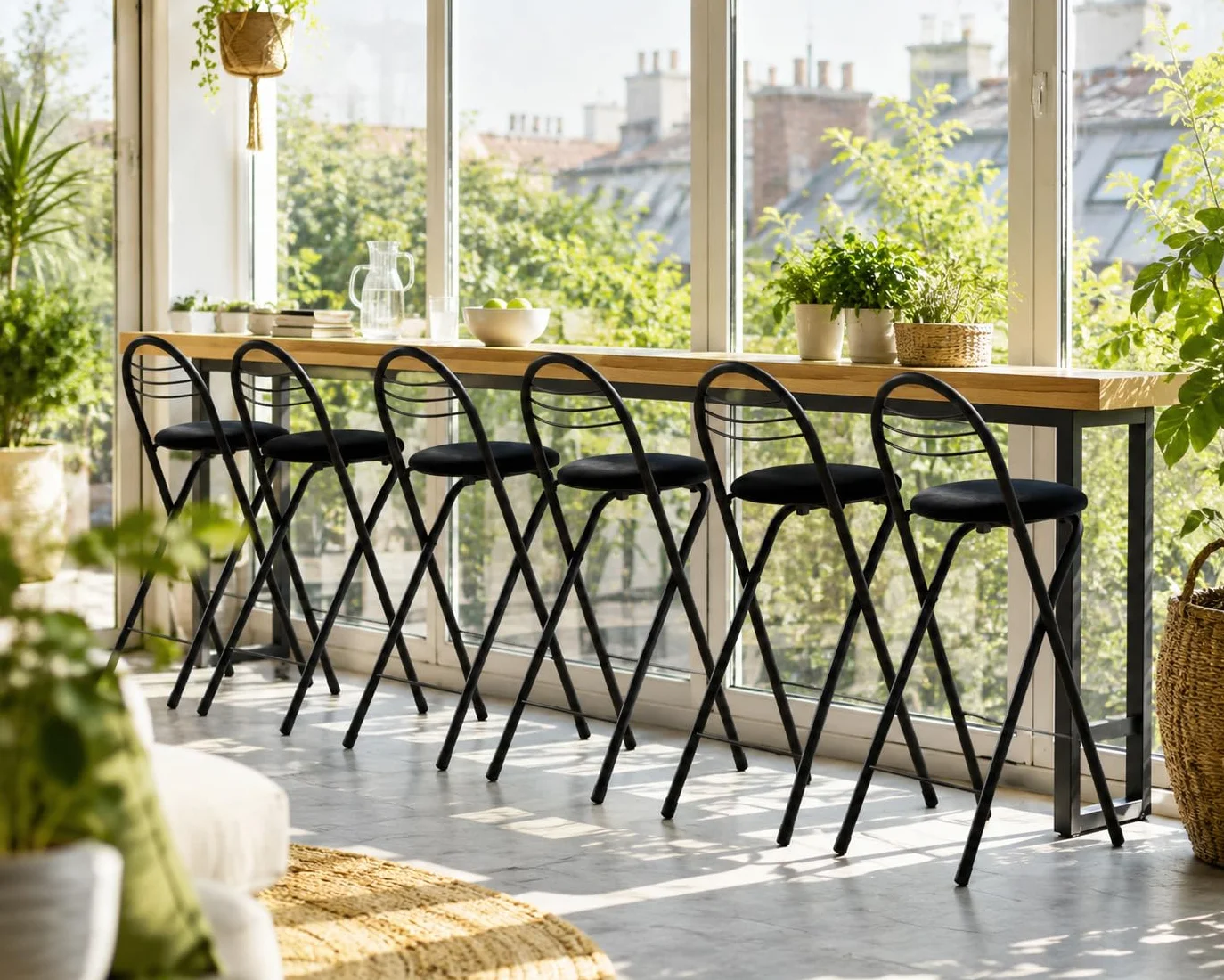 Taburete de Bar Plegable con Respaldo, Pack de 4 Taburetes Cocina Altos de Terciopelo sin Montaje Silla Alta Mostrador, Banqueta para Barra Casa, Negro