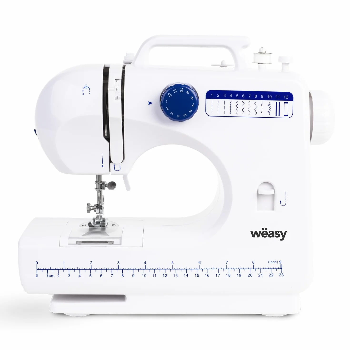 Winkel SW45 Máquina de Coser Mecánica, 12 Puntadas, con LED para Iluminar, 30 X 11 X 26 Cm, Blanco y Azul