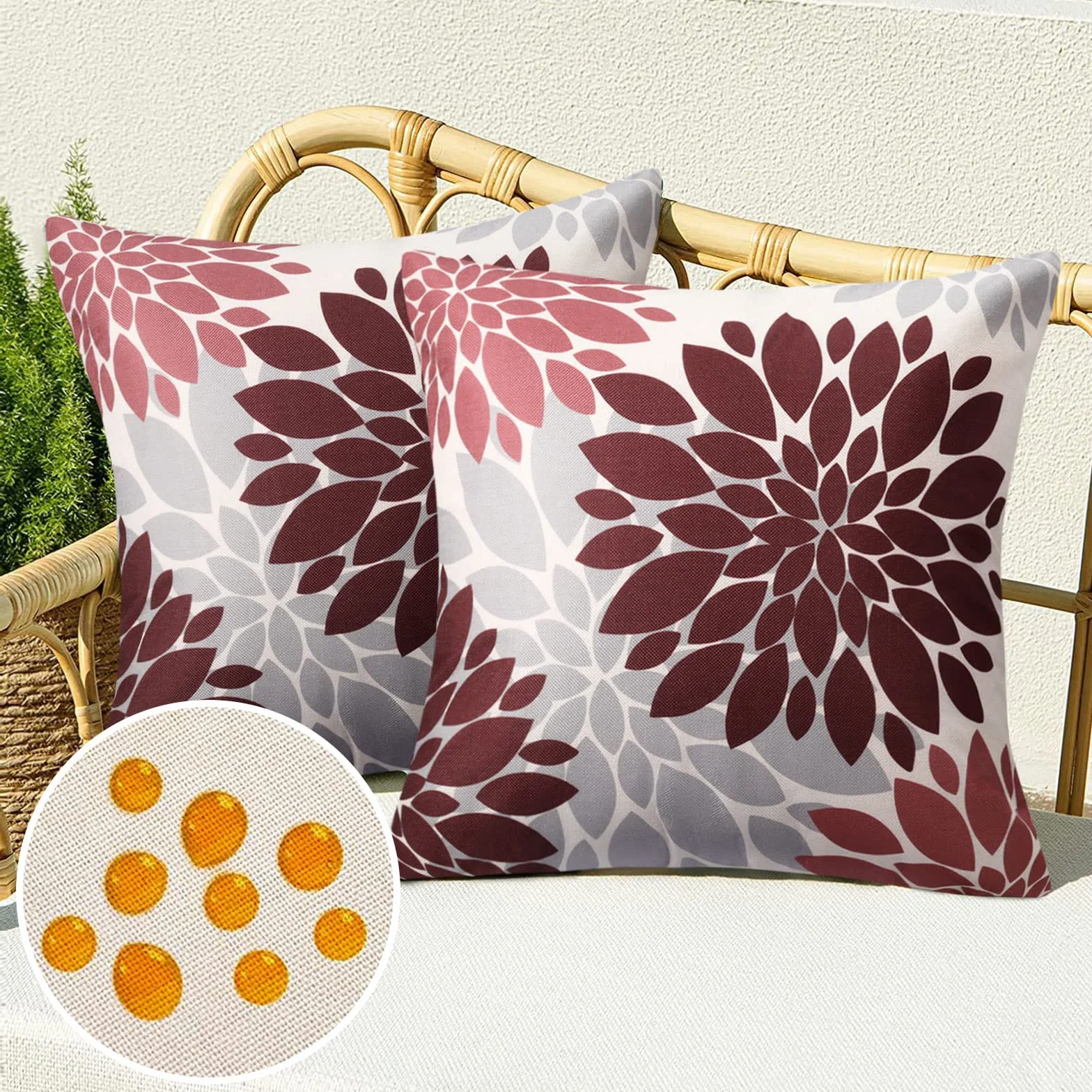 Serento Fundas Cojines 50x50 Flores Primavera Rojo Exterior Impermeable Funda de Almohada Cuadrada Lino Juego de 4