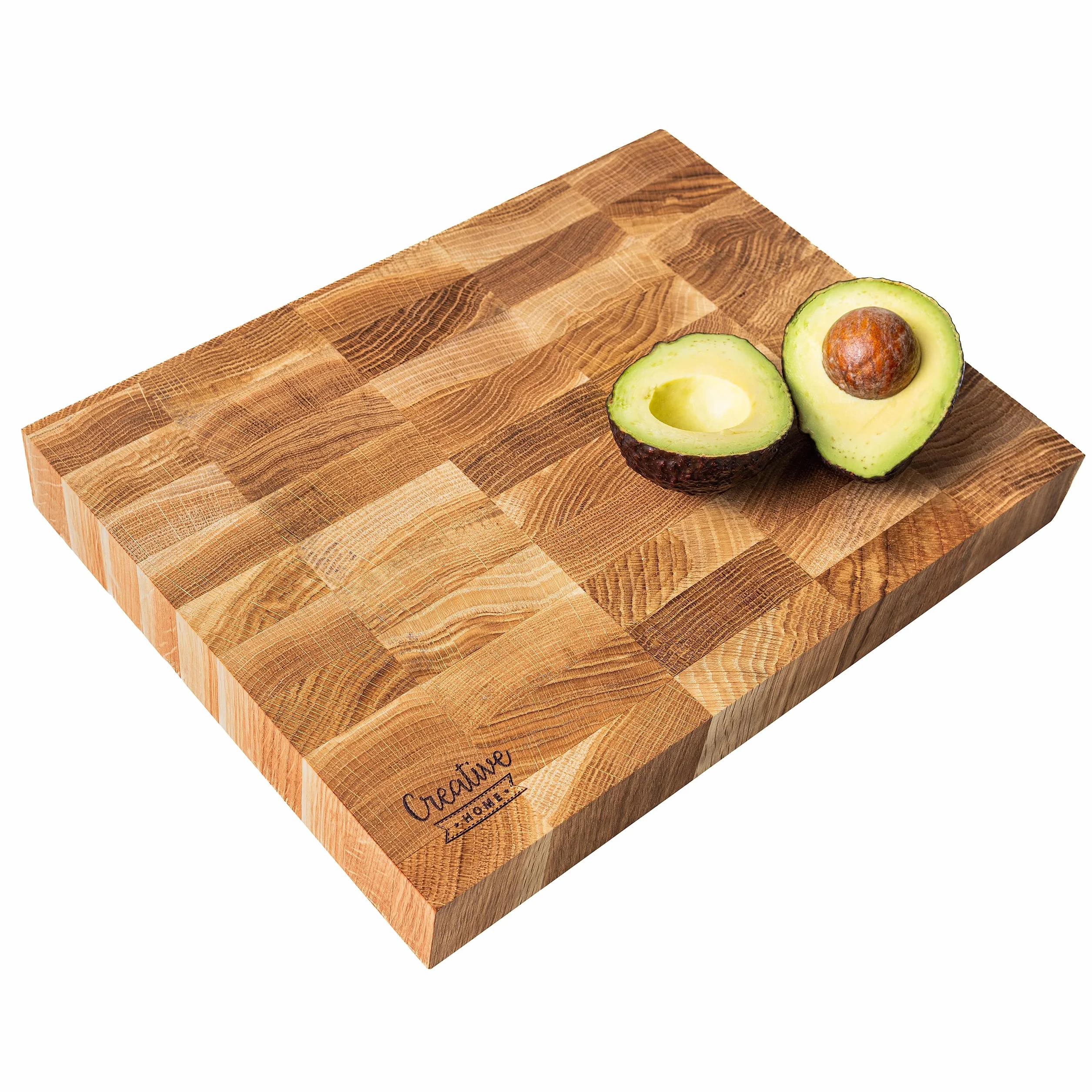 Creative Home Tabla de Cortar de Madera Grande 32 x 24 x 4 cm Roble Natural Bloque de Carnicero Profesional Reversible