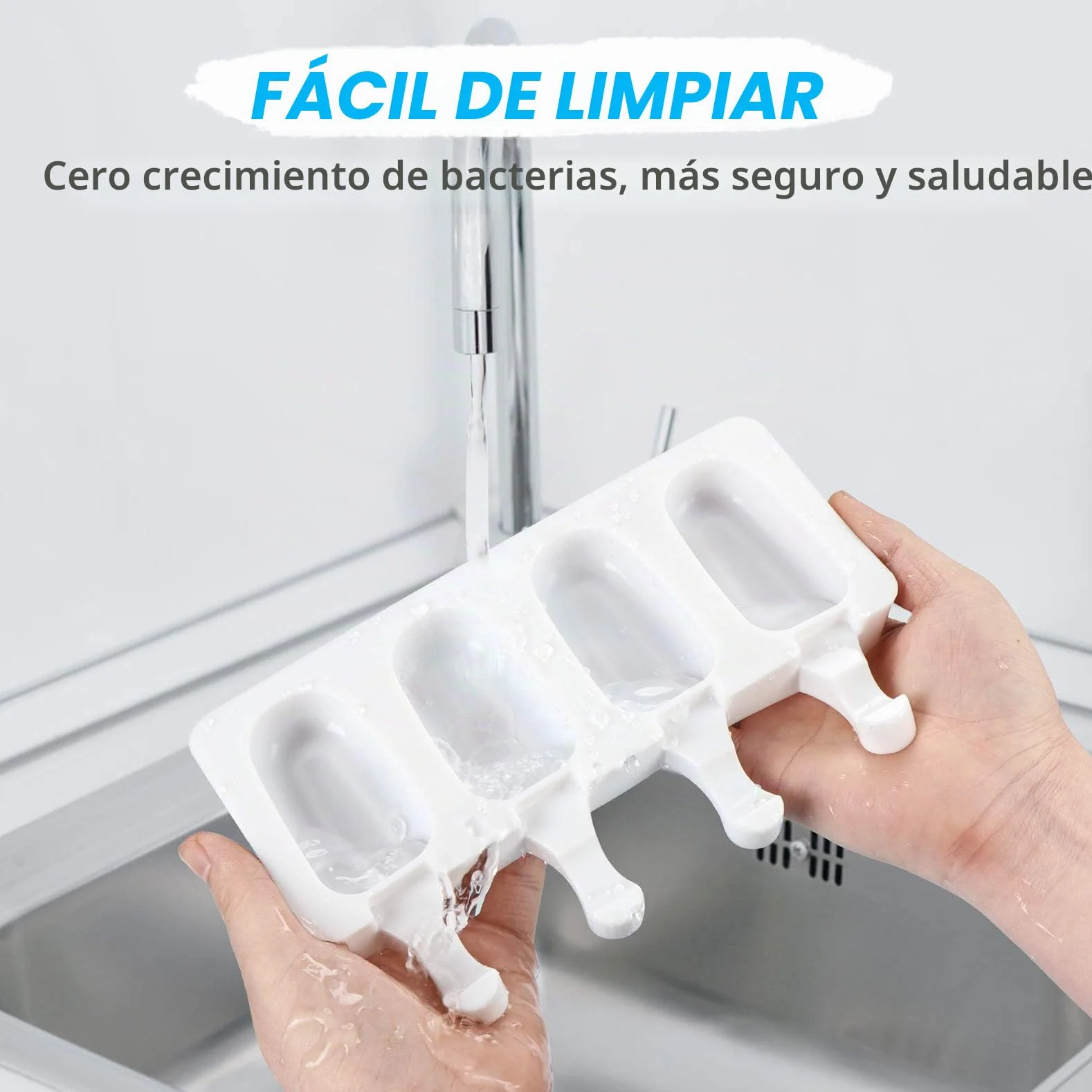 Moldes de Helados Silicona con Palo, 8 Cavity Juego de Moldes para Polos, con 100 Palos de Madera Blanco