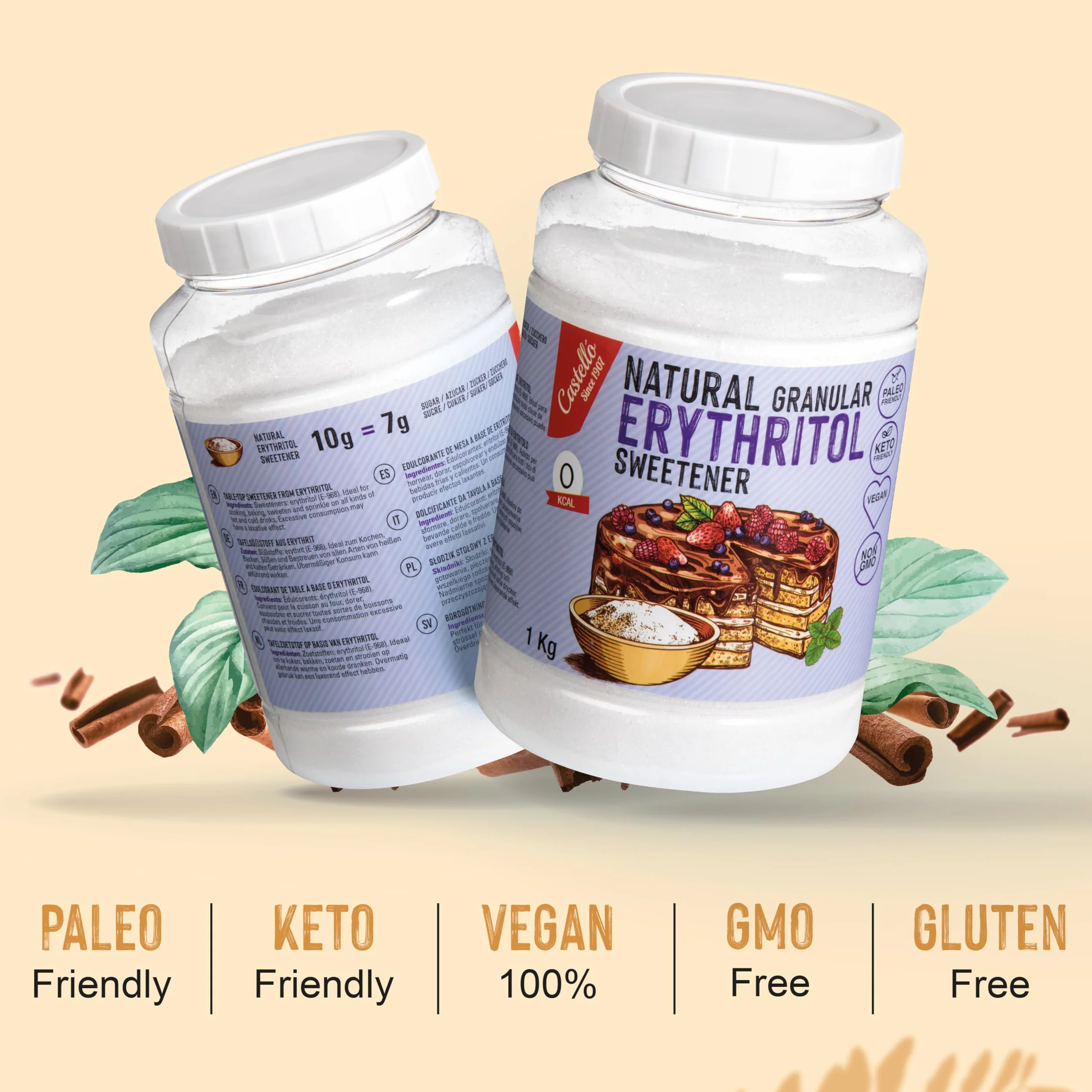 Eritritol 1 kg Edulcorante Natural Granulado 0 Calorías 0 Índice Glucémico Keto Paleo No OGM
