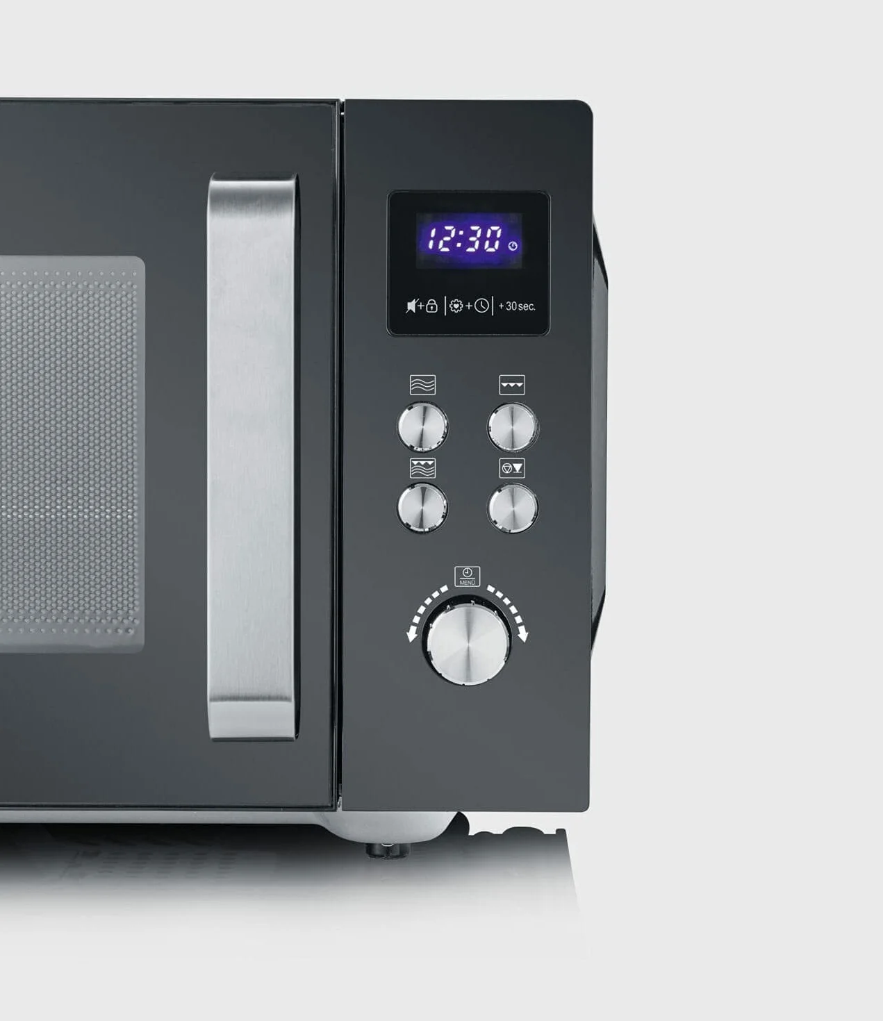 SEVERIN Microondas 2 en 1, microondas con grill y base de vidrio para descongelar y calentar, microondas digital grande para platos cuadrados, negro/acero inoxidable, MW 7763