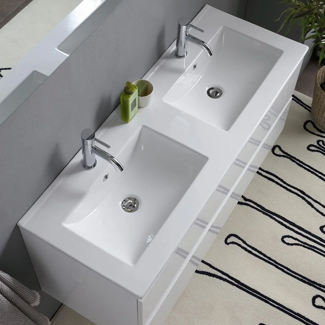 Kiamami Valentina - Mueble de baño Blanco Brillante 120cm, cajones y Lavabo Doble | Benaco