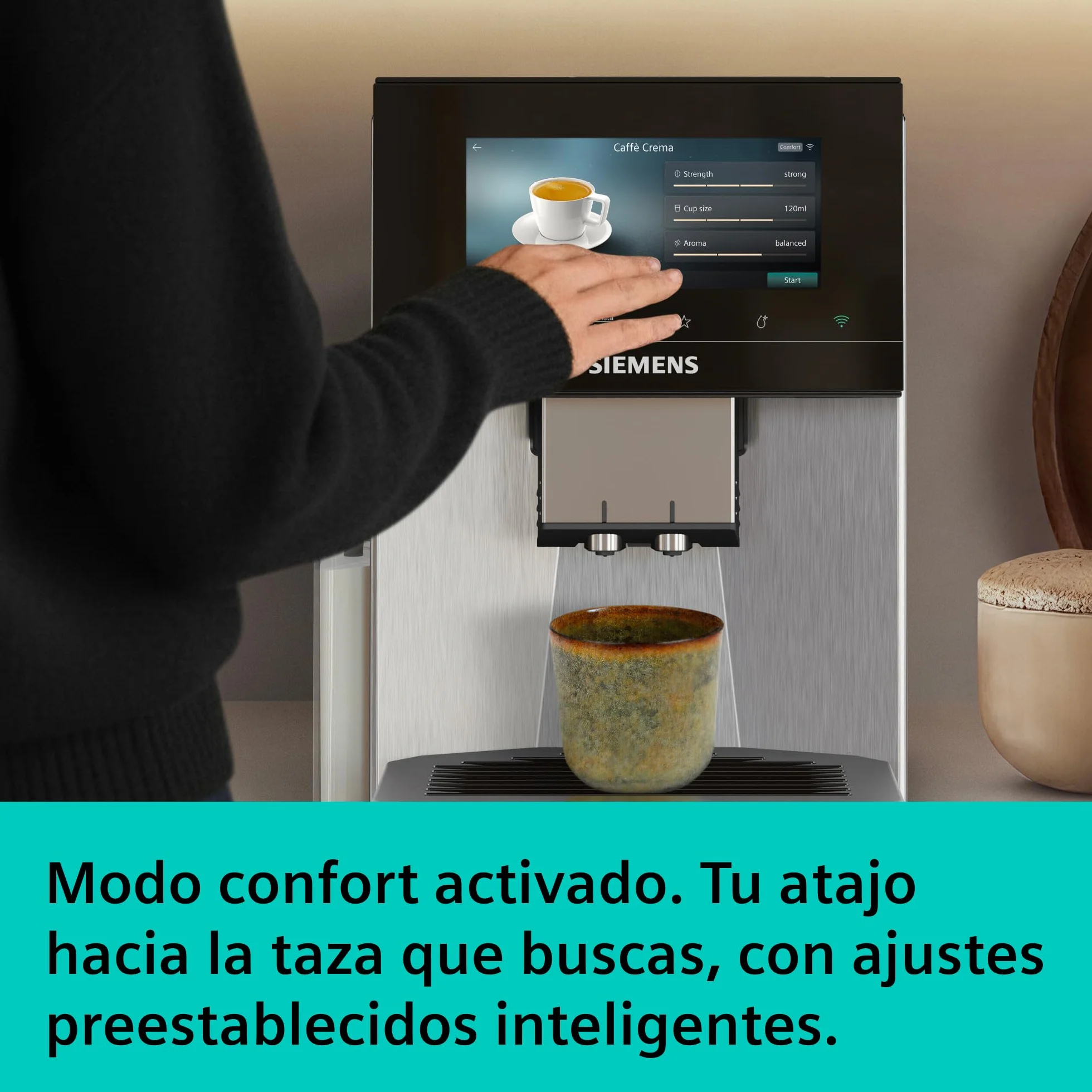 SIEMENS, cafetera superautomática, EQ900 iAroma, sabores personalizados, molienda precisa, pantalla grande para uso intuitivo, dos depósitos para granos diferentes, inox, TQ927E03