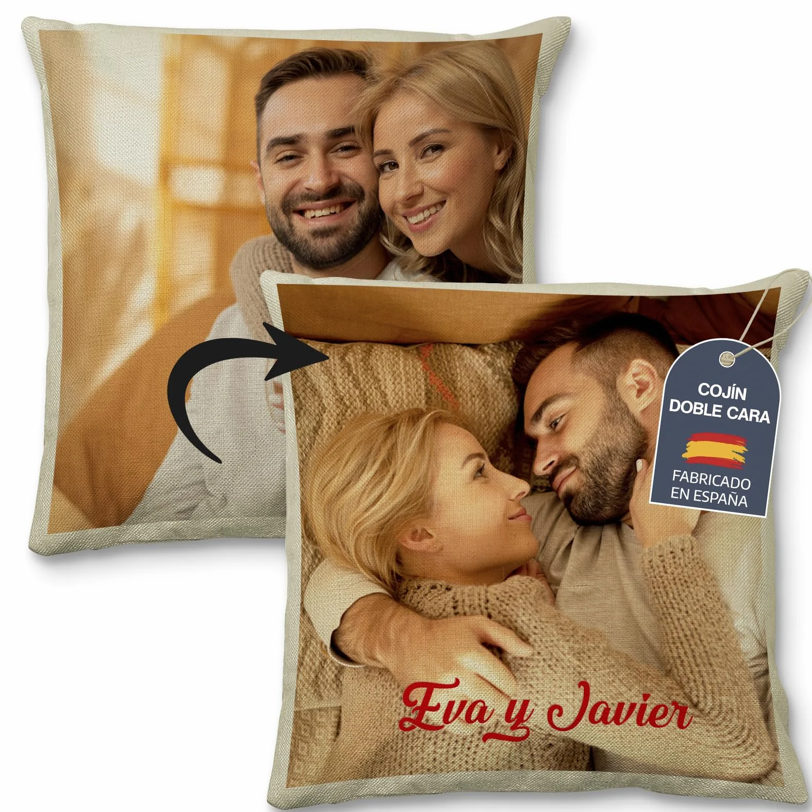 Cojín Personalizado con Foto y Texto 2 Caras Tipo Lino Con Relleno