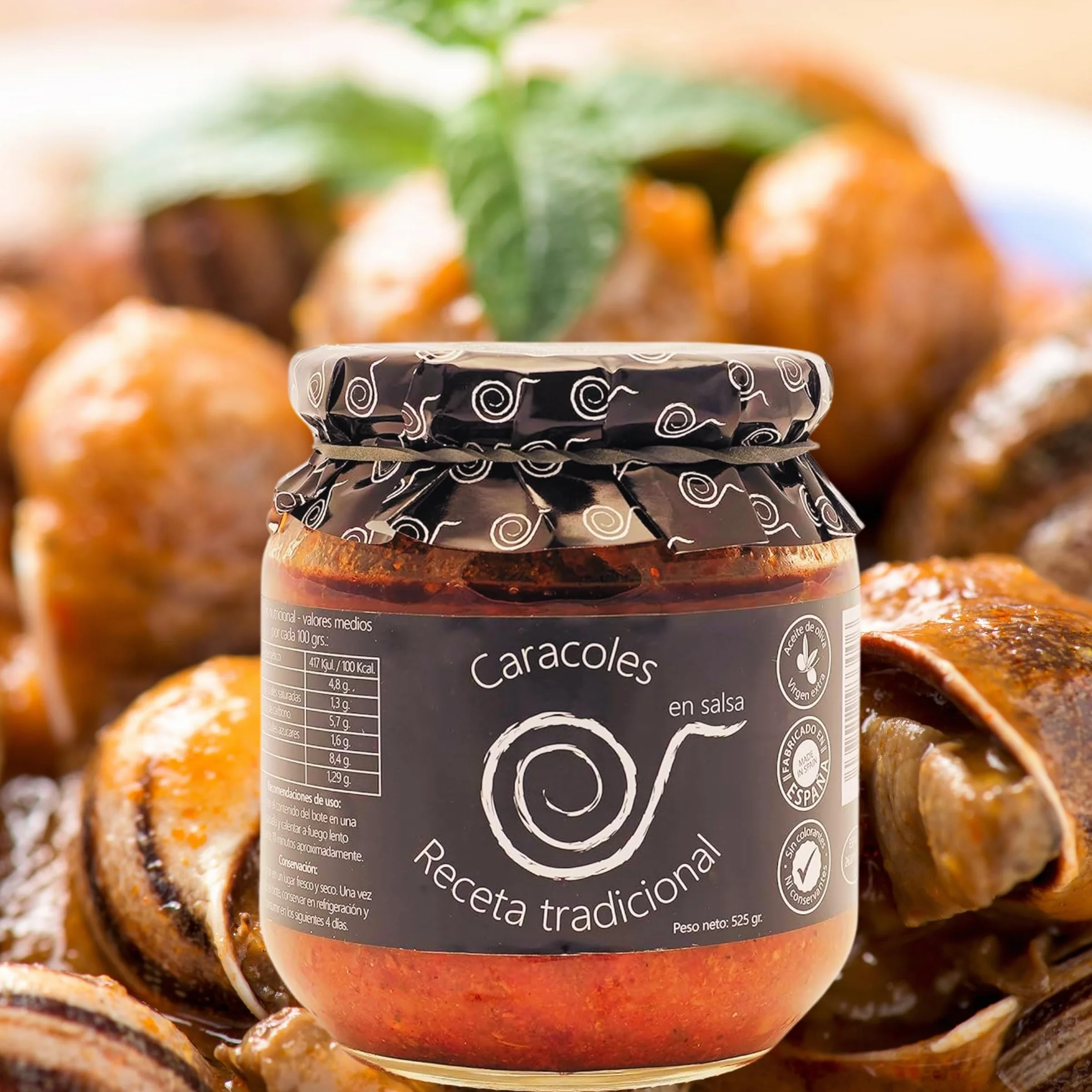 Caracoles en Salsa 550g, Receta Casera con Chorizo y Jamón, Comida Tradicional Española en Conserva Gourmet