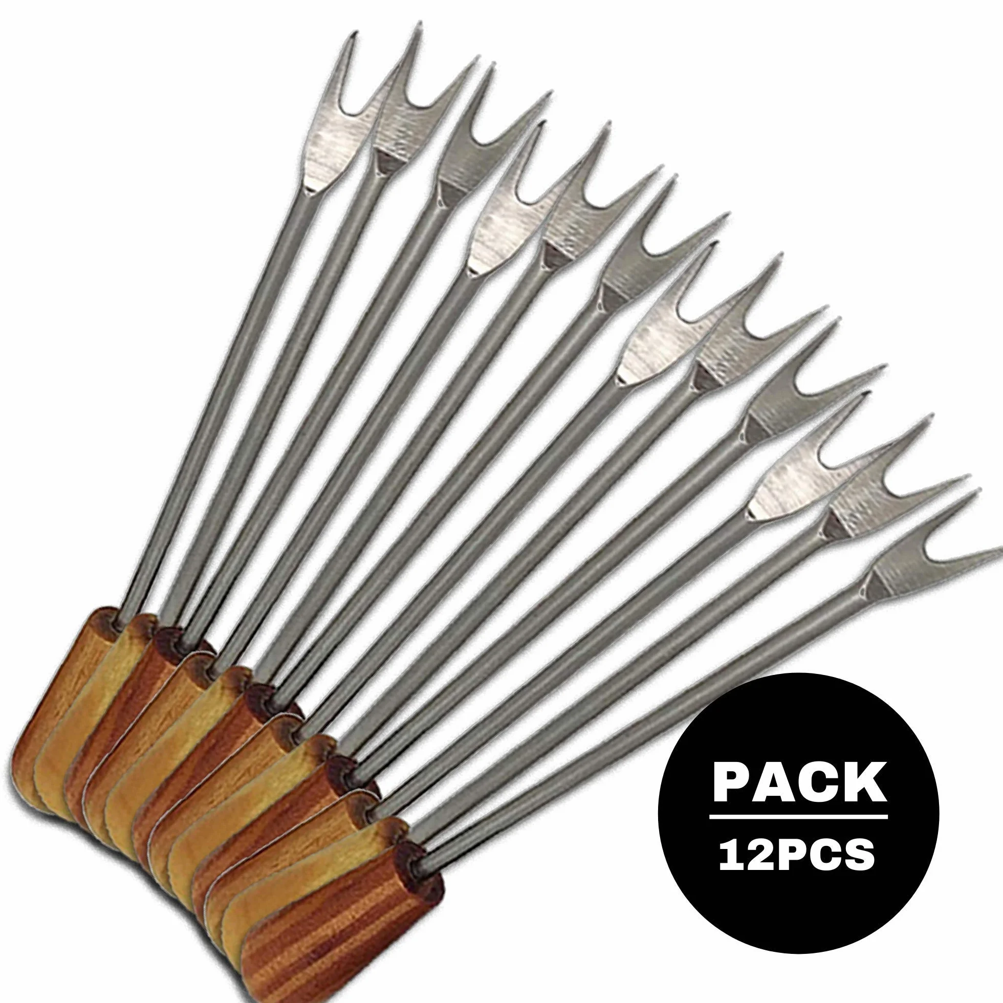 DOJA Barcelona | Pinchos para Caracoles | PACK 12 | Palillos Metalicos Reutilizables con Base de Madera | Mini Tenedores, utensilios para aperitivo, cocteleria, decoracion, entre otros usos...
