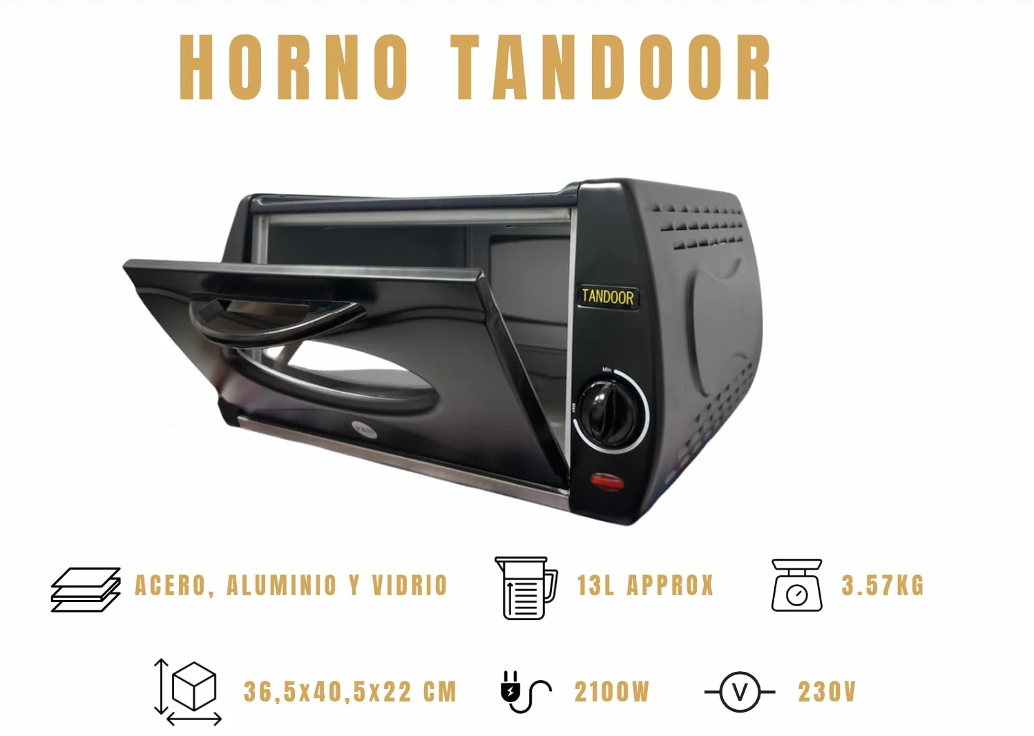 Tandoor Eléctrico Profesional con Placa de Aluminio-Vidrio, Minihorno para Pizza y Pan