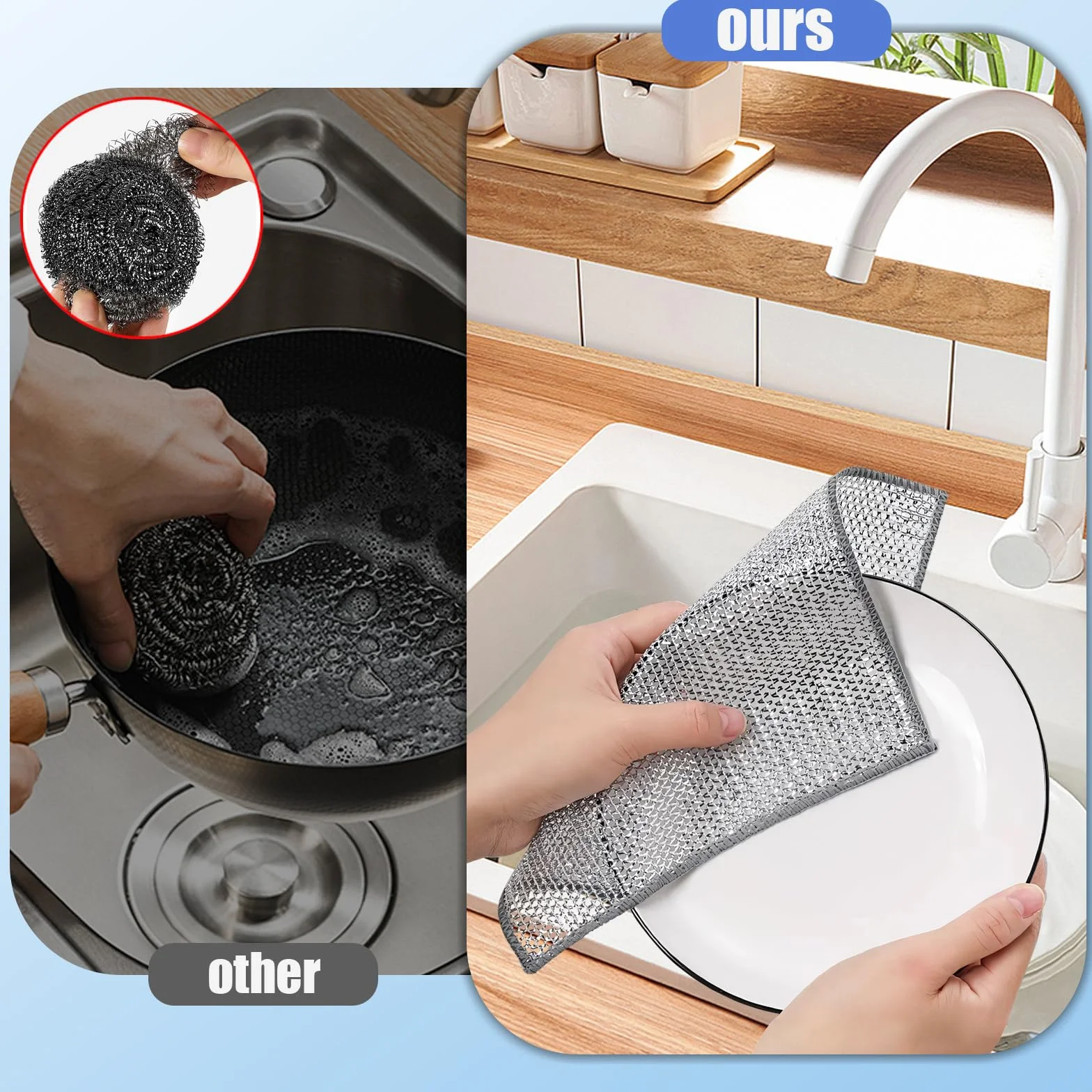 Estropajo Aluminio Paños de Alambre Metalico Doble Capa Antiarañazos Reutilizables Paños de Limpieza Multiusos para Cocina Acero Inoxidable