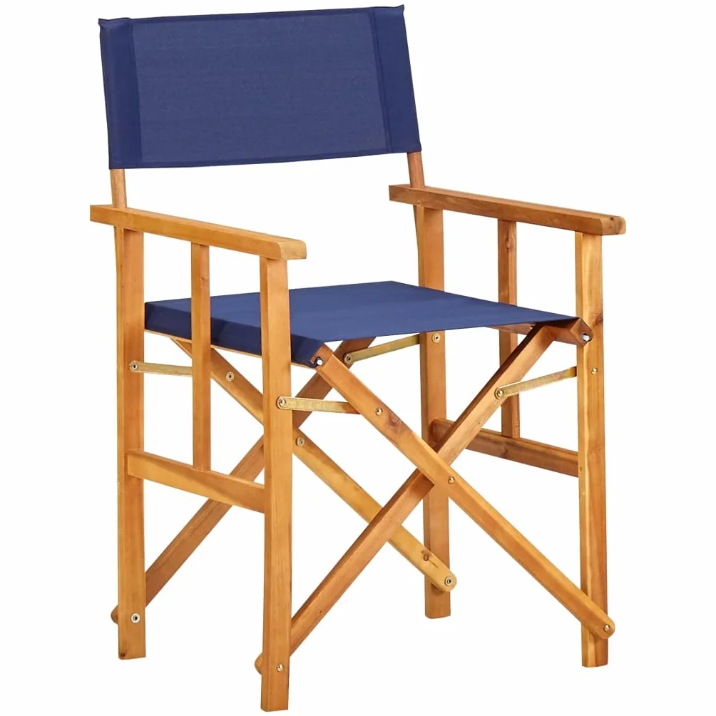 vidaXL 2X Sillas Director Mobiliario Decoración Duraderas Robustas Resistentes Prácticas Funcionales Elegantes Modernas Azul Madera Maciza de Acacia