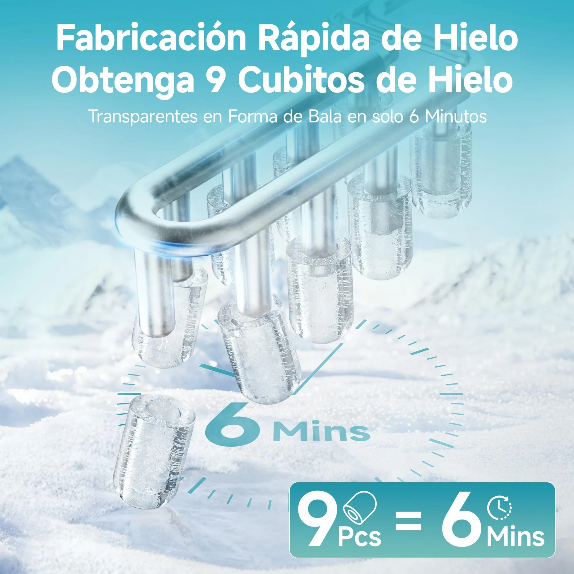 EUHOMY Máquina de Hielo 12Kg/24H Autolimpiable, 9 Cubos en 6 Minutos, Plateado