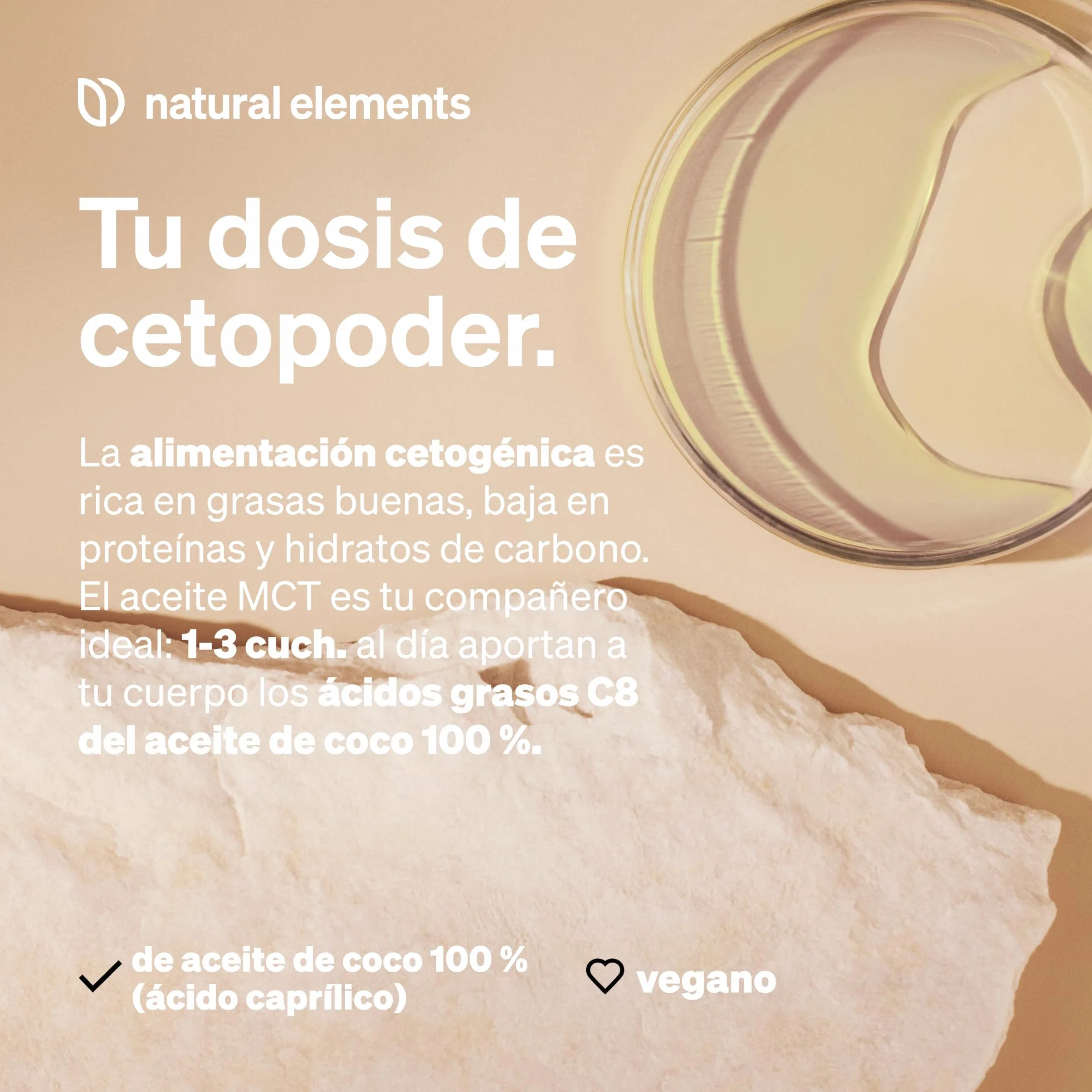 Aceite de coco MCT-C8 500ml puro ácido caprílico vegano sin aditivos probado en laboratorio