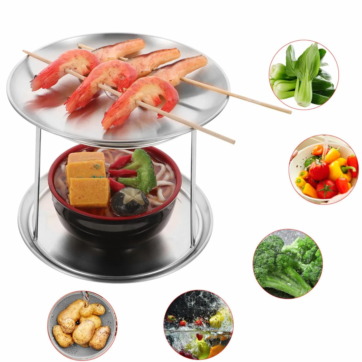 Cabilock 1 Conjunto De Mariscos De 2 Niveles Bandeja De Mariscos De Aluminio Bandeja De Ostras Bandeja De Mariscos Redonda De Postre Plato De