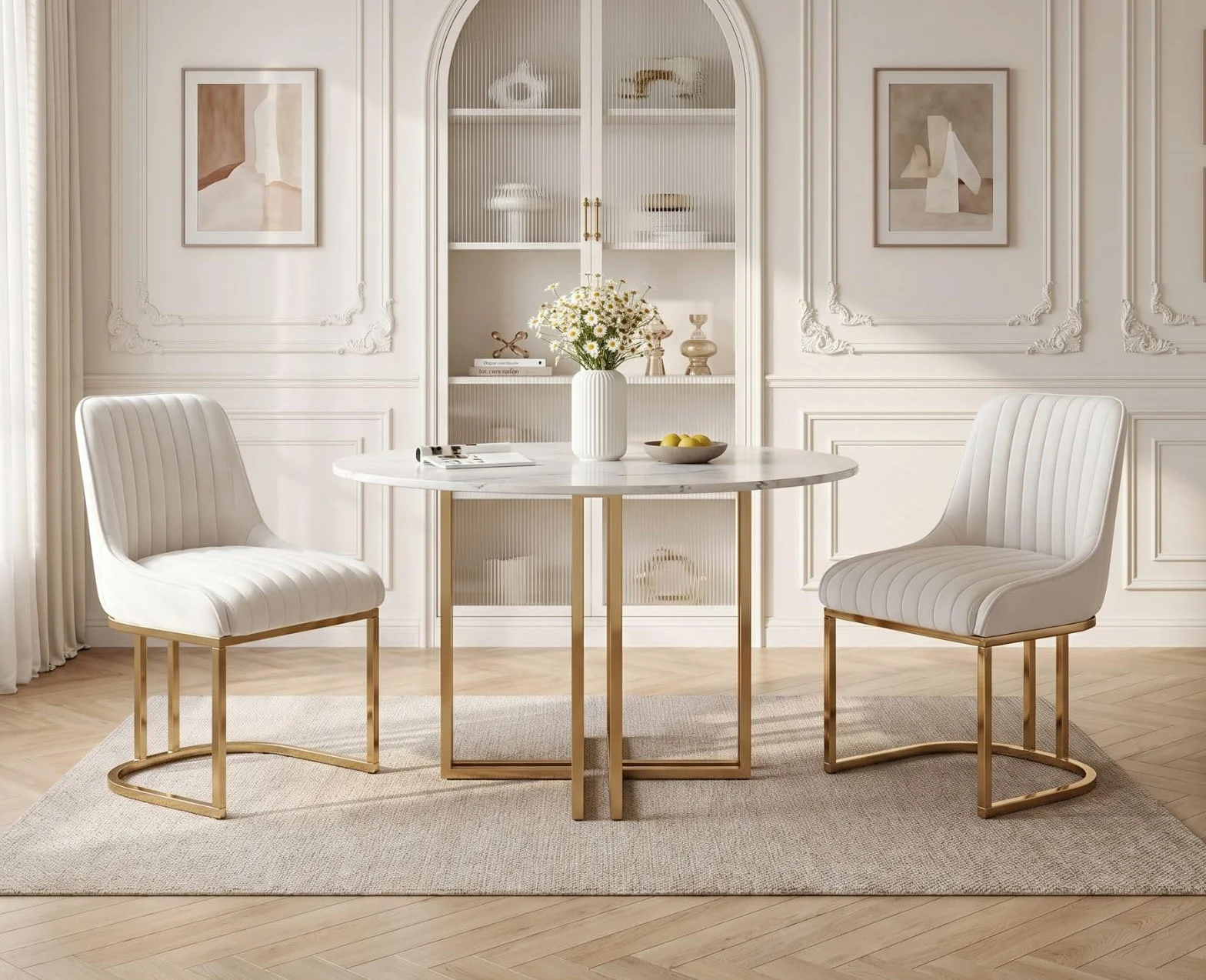 chairus Juego de 4 Sillas de Comedor Terciopelo Sillas Cocina Modernas con Patas Doradas, Sillas Restautante Elegante sin Brazos para Salón/Cafetería/Recepción, Blanco