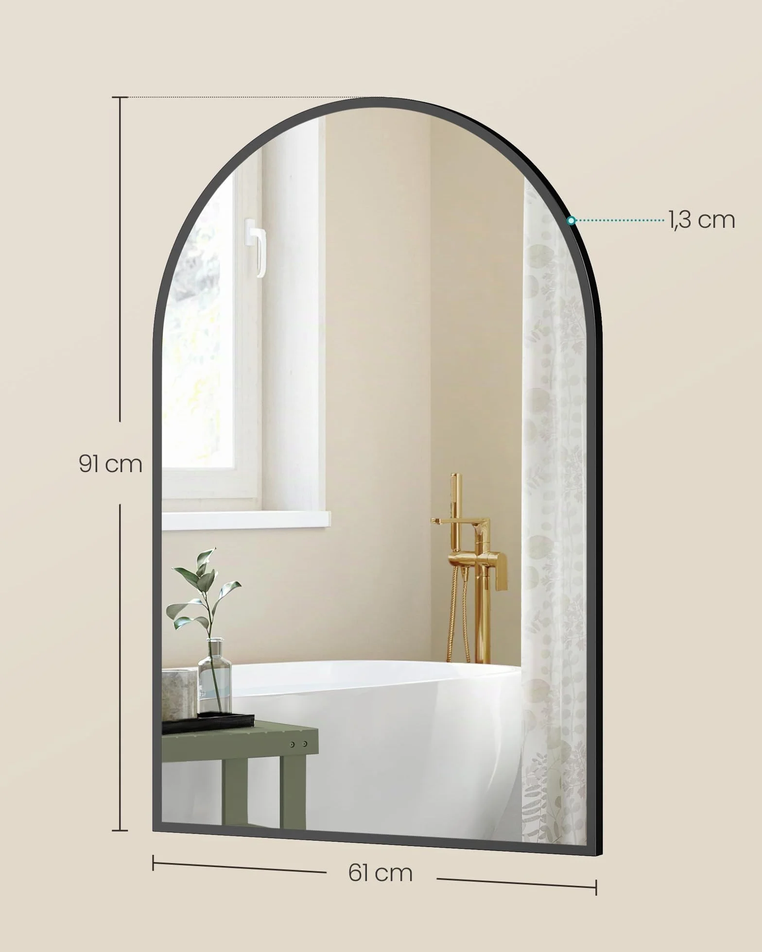 SONGMICS Espejo de Baño, Marco de Aluminio, 91 x 61 cm, Lámina de Seguridad, Negro Tinta LWM011BD01