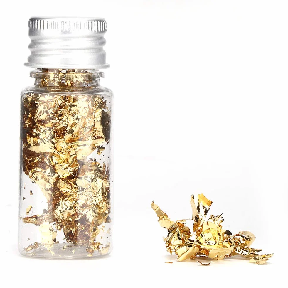 2 Botellas Copos de Oro Comestible para Decoración de Pasteles, Chocolates, Postres y Bebidas