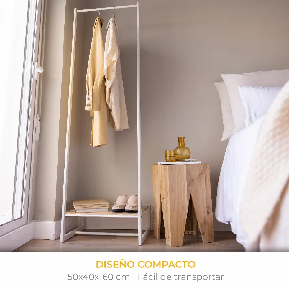 Burro Ropa Resistente Hasta 24kg Newlux Hangy One 20 Con Zapatero Metálico 50x40x160cm Blanco